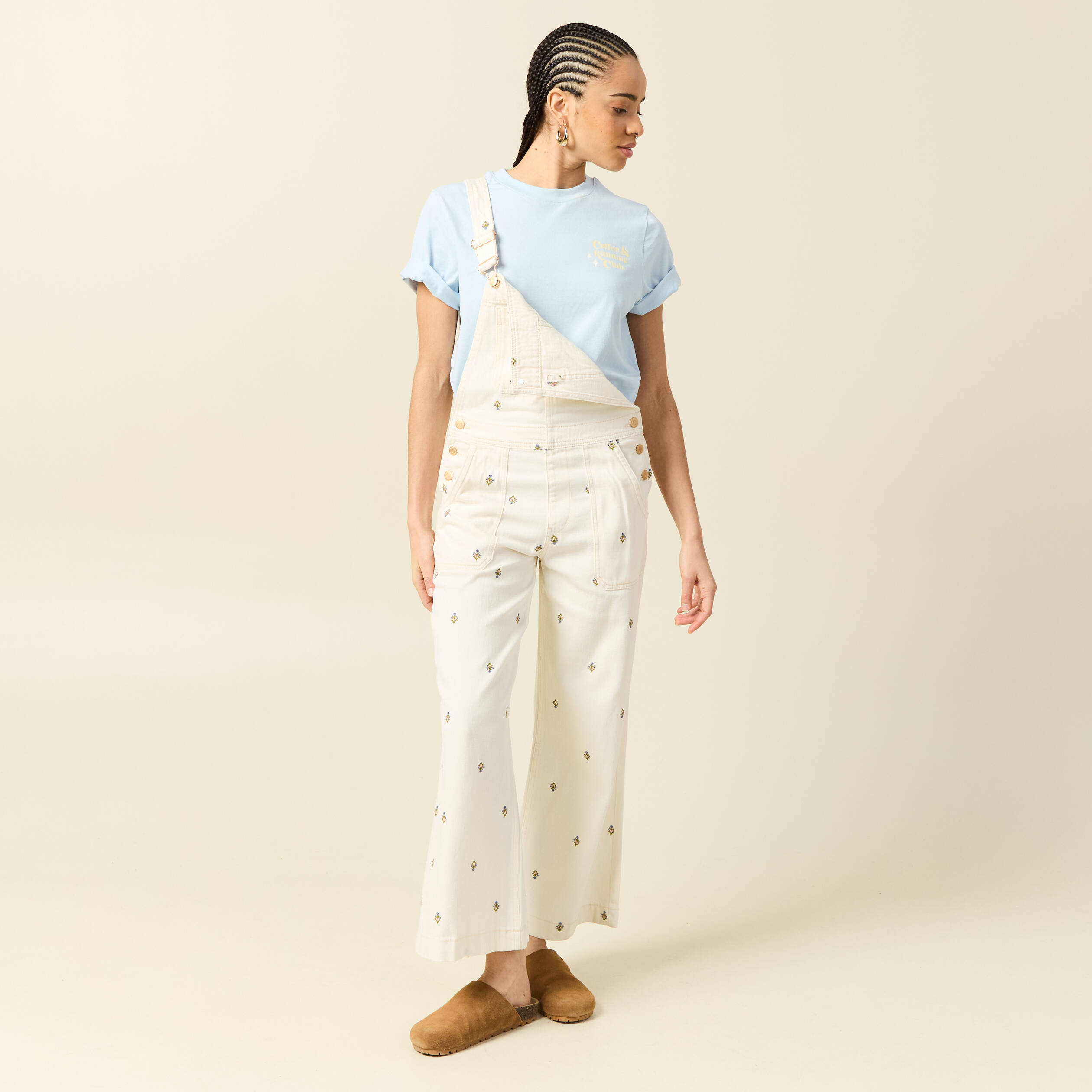 Salopette en jeans &agrave; fines bretelles denim blanc femme