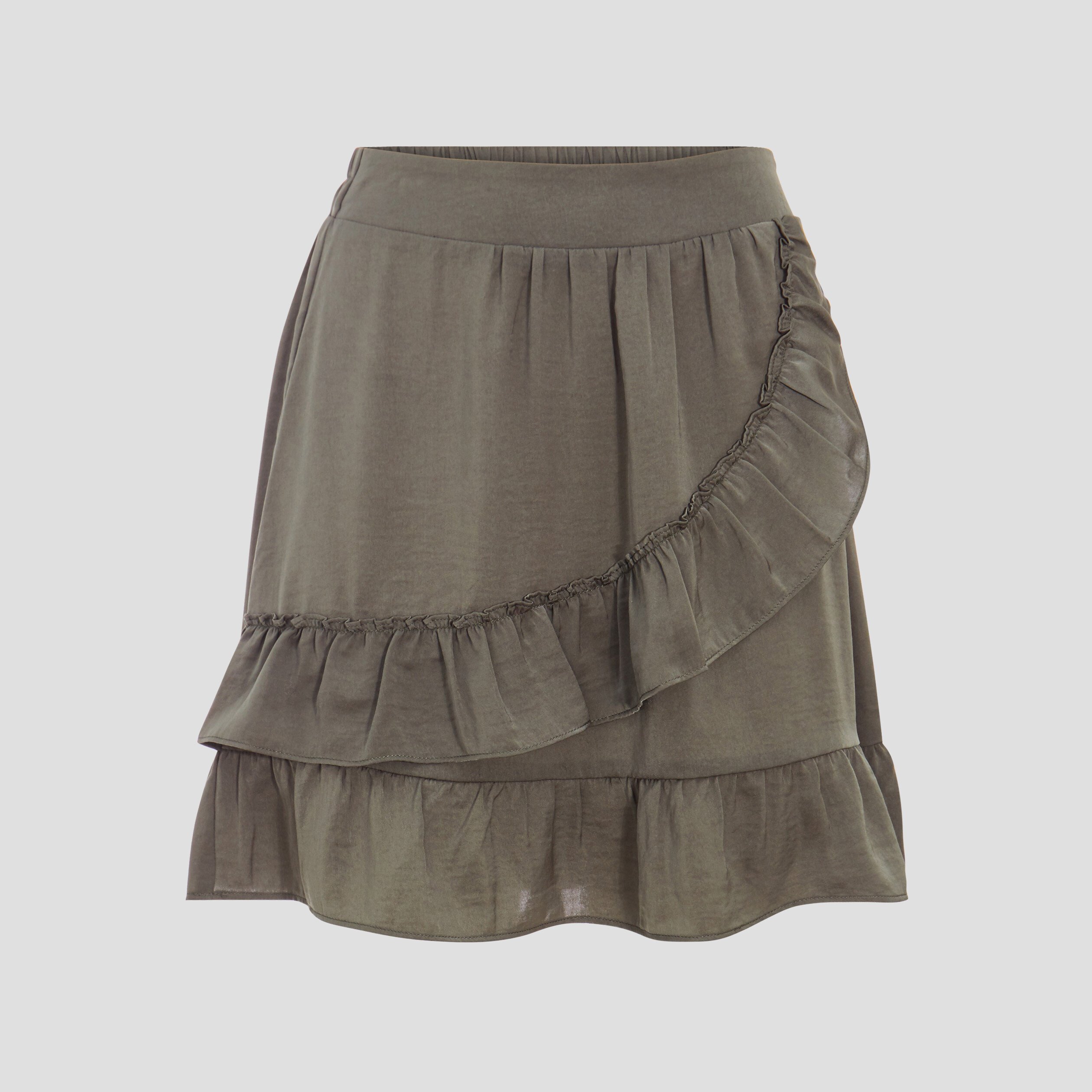 jupe droite volantee vert kaki femme Jupe droite volantée vert kaki femme
