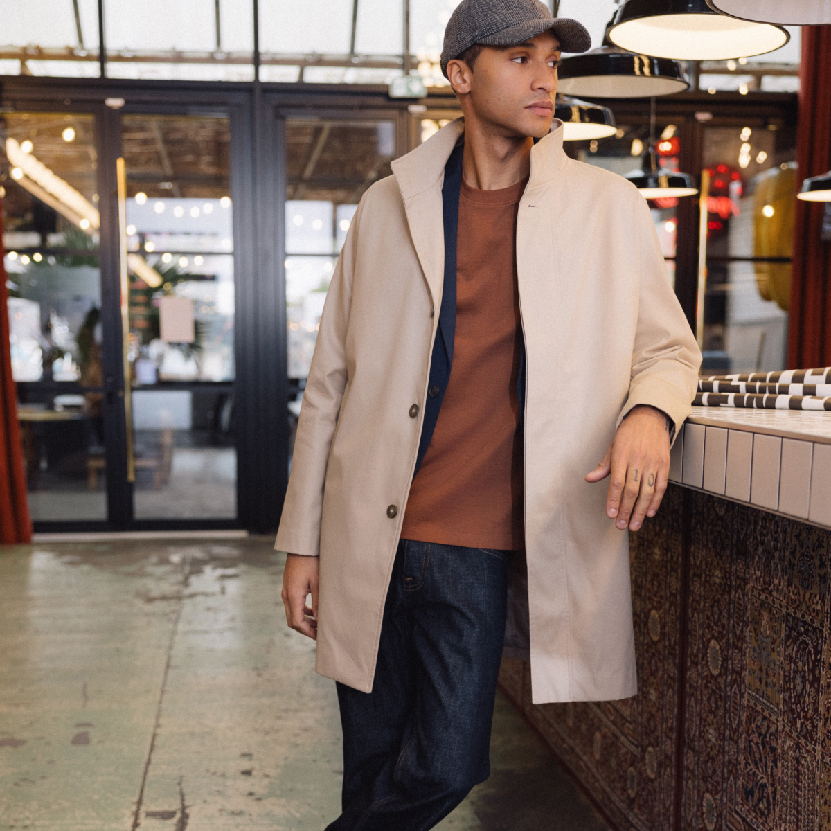 trench mi long col montant gris homme Trench mi-long col montant gris homme