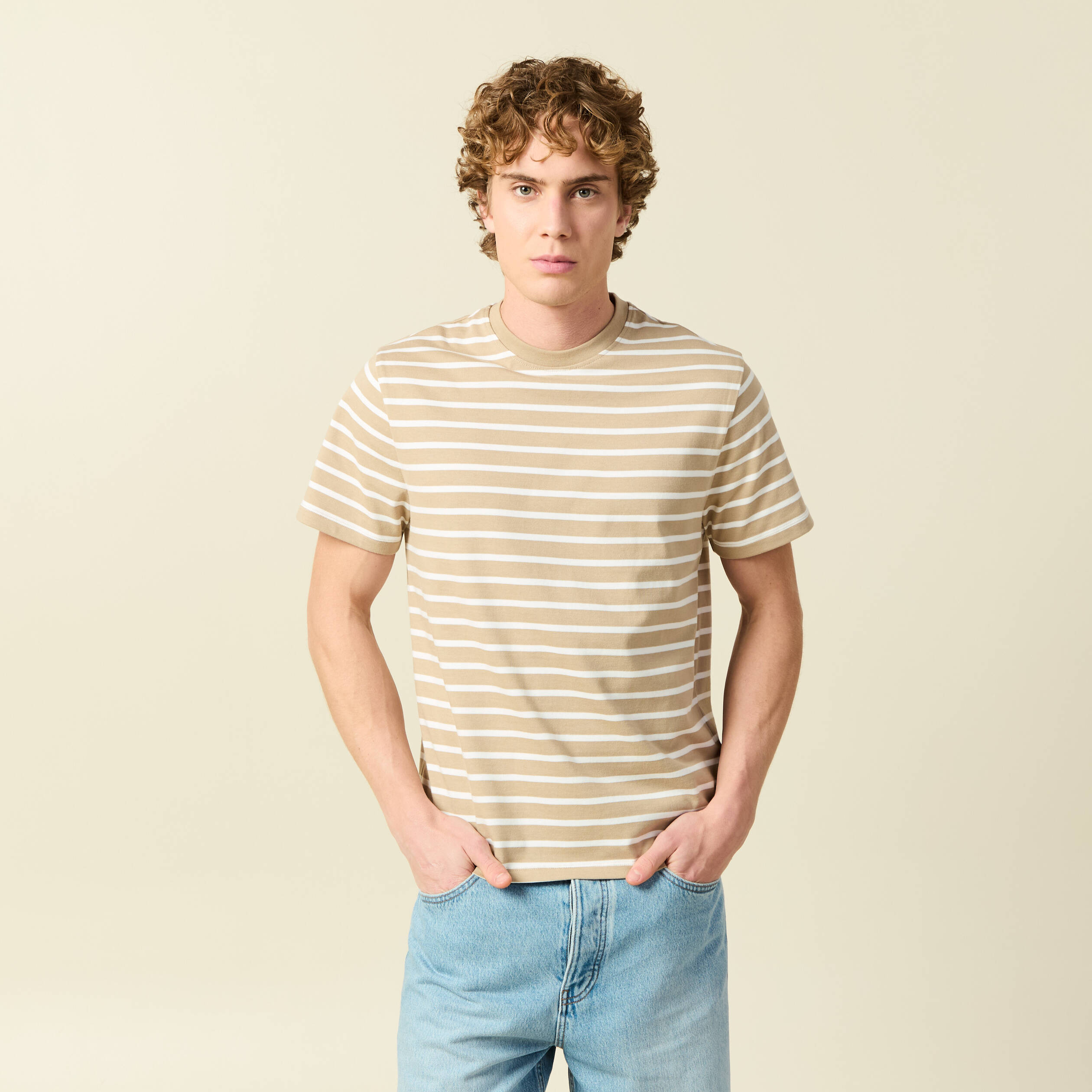 T-shirt en coton manches courtes beige homme
