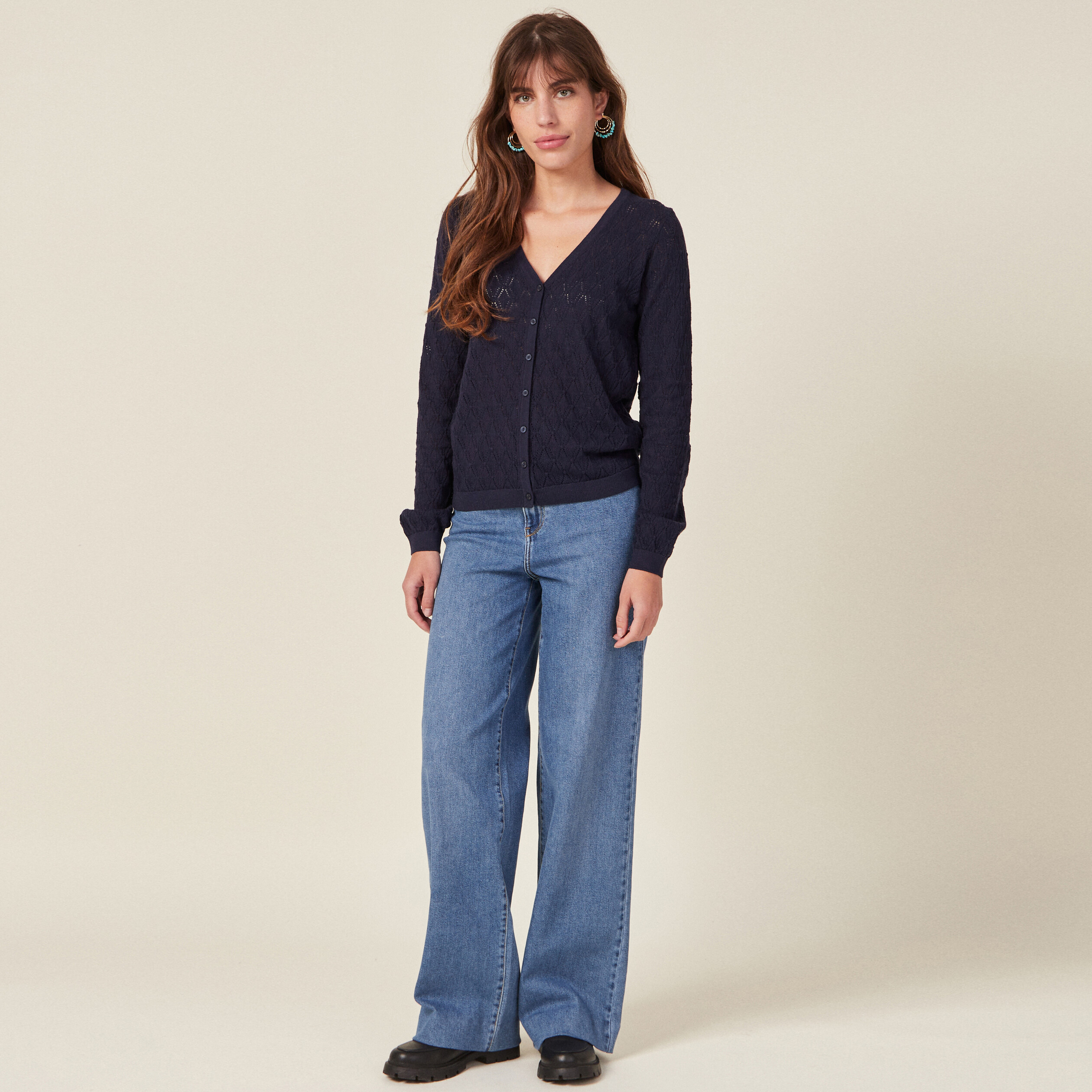 gilet col en v boutonne bleu marine femme Gilet col en V boutonné bleu marine femme