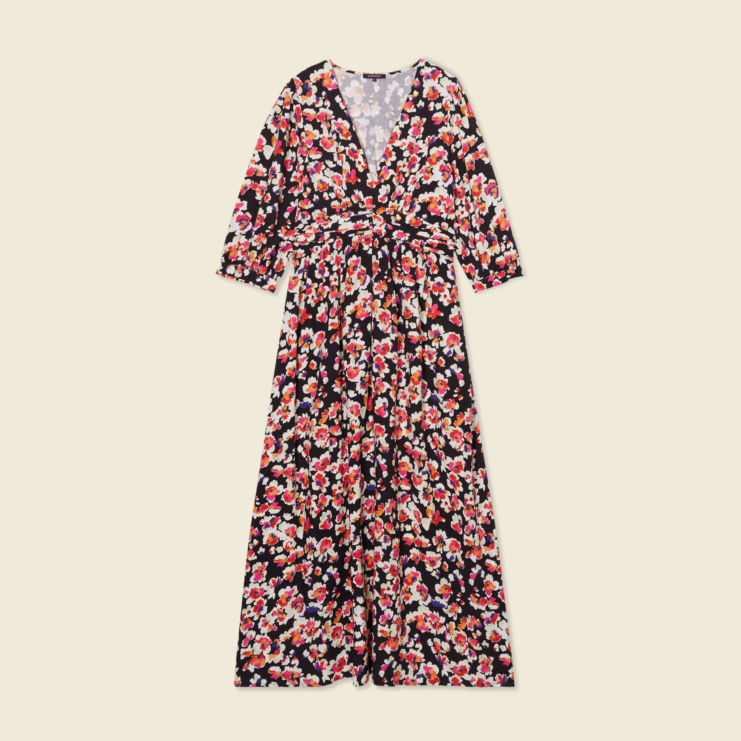 Robe longue évasée fluide noir femme