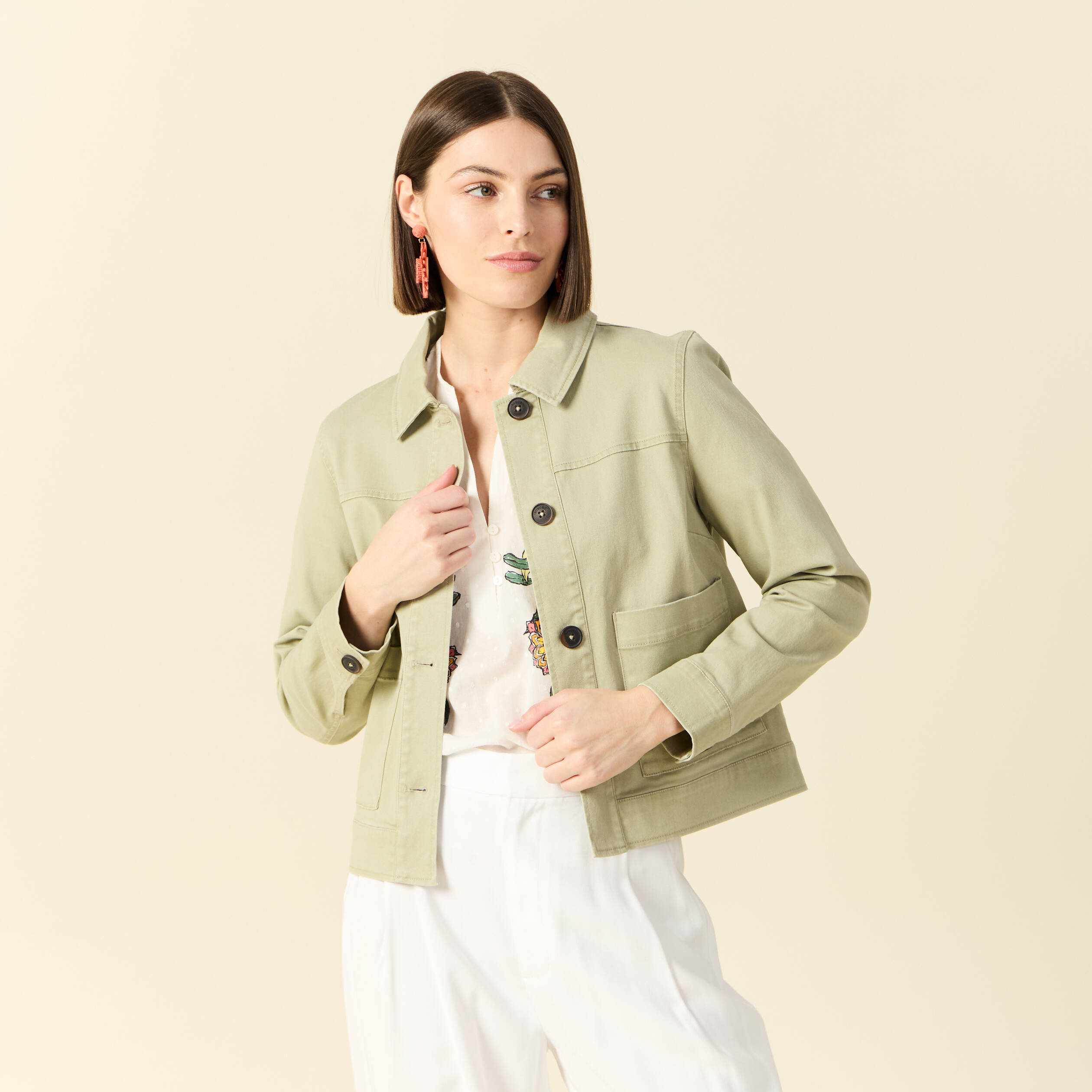blouson boutonne vert kaki femme Blouson boutonné vert kaki femme