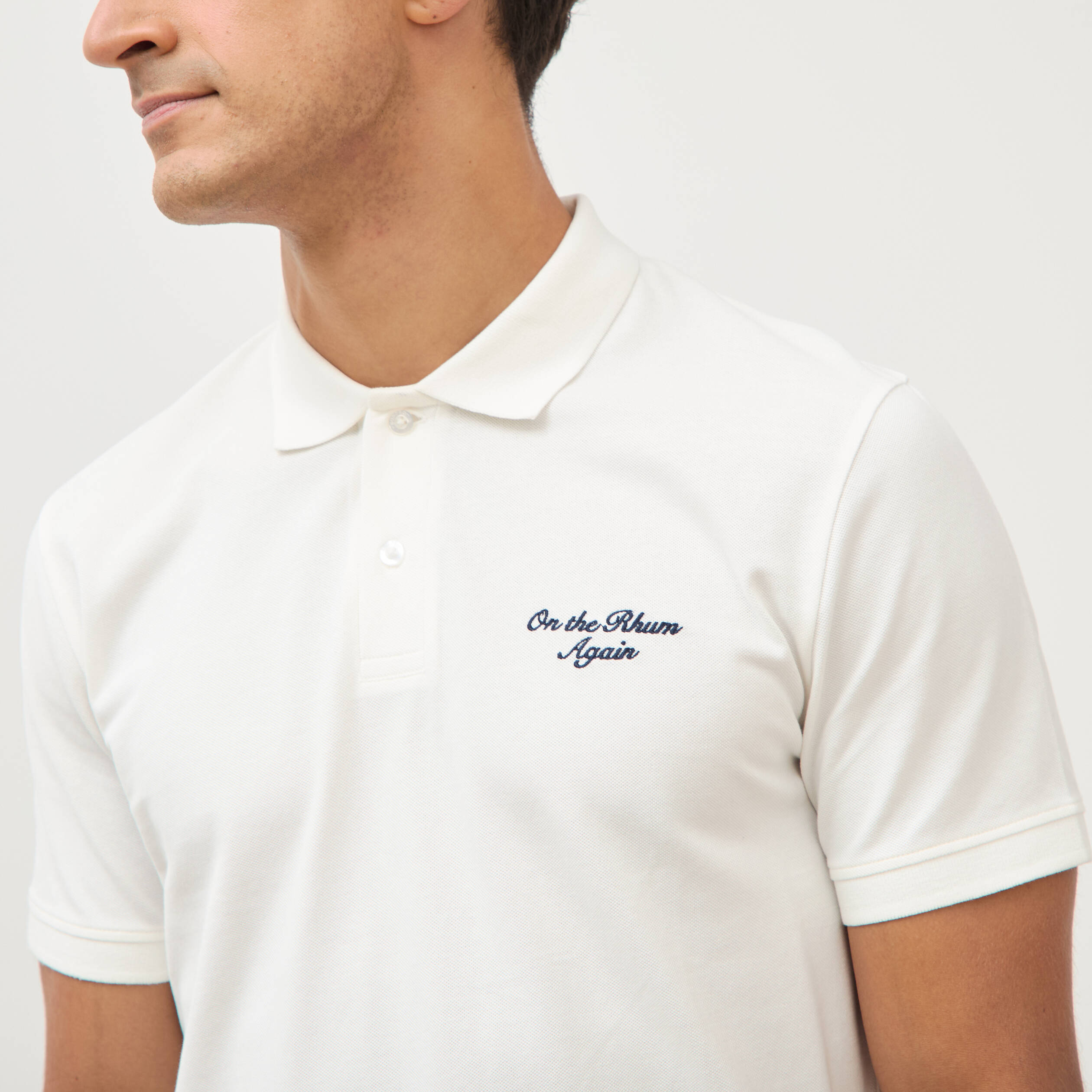 Polo ajust&eacute; manches courtes en coton ecru homme