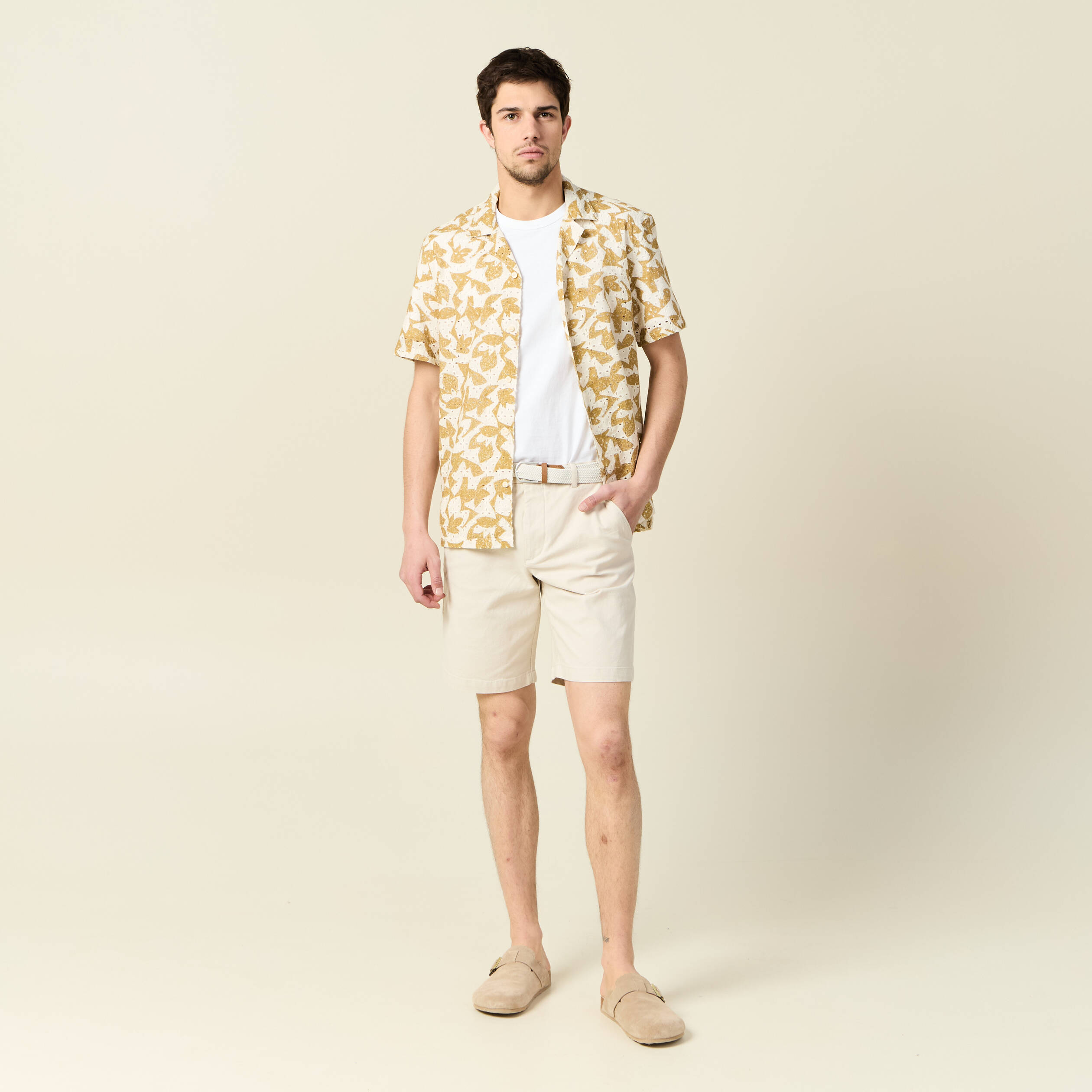 chemise manches courtes brodee blanc homme Chemise manches courtes brodée blanc homme