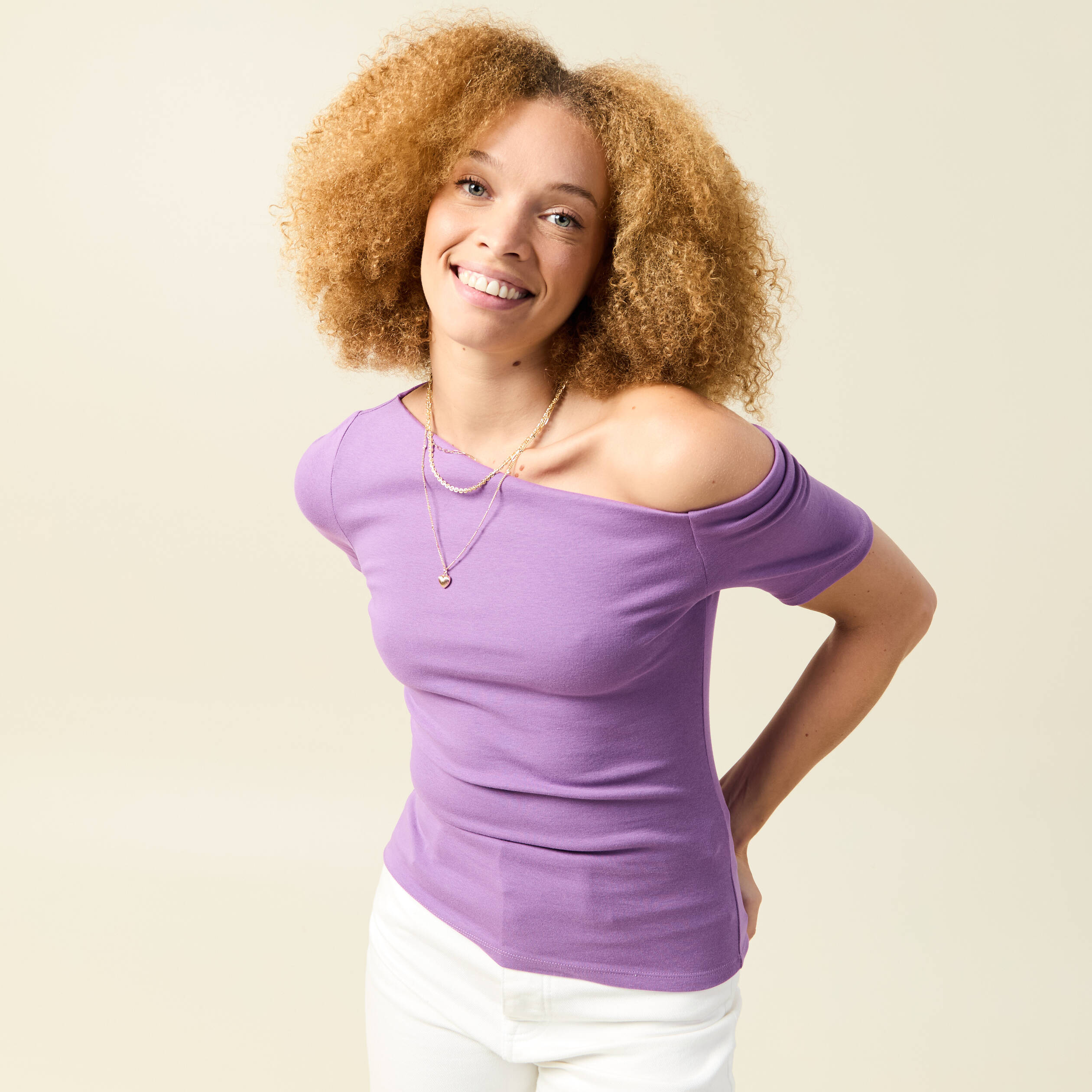 t shirt asymetrique manches courtes violet femme T-shirt asymétrique manches courtes violet femme