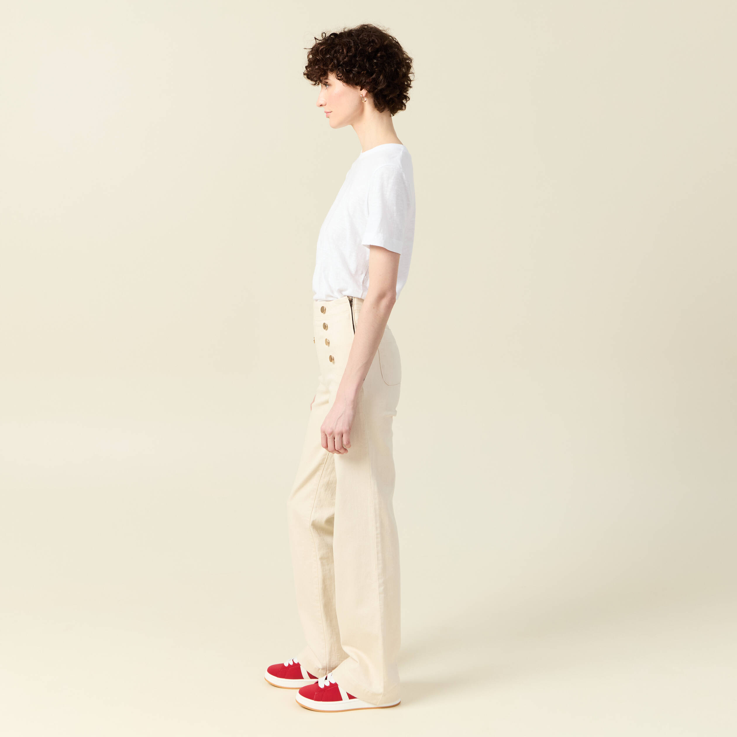 jeans flare a pont denim blanc femme Jeans flare à pont denim blanc femme