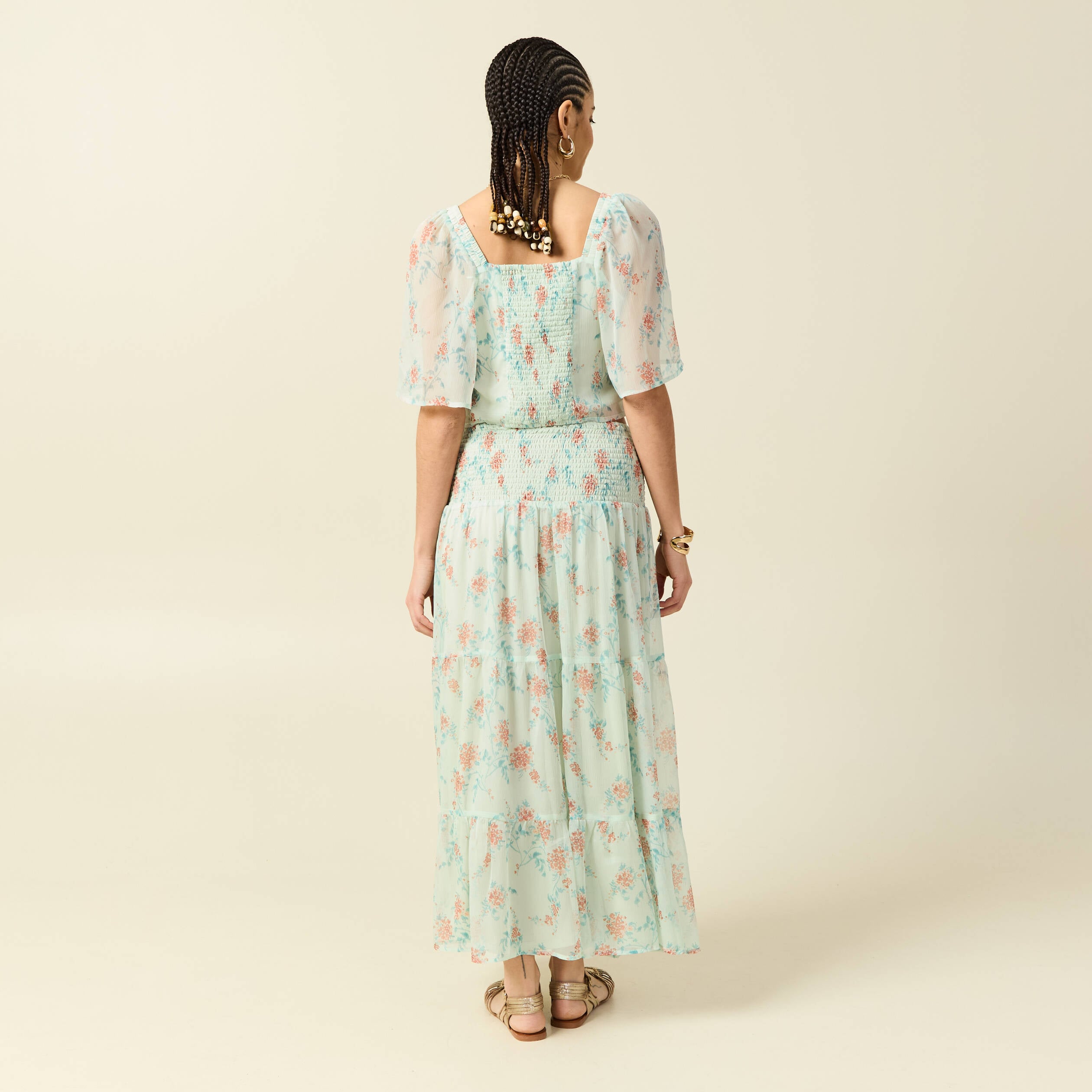Jupon taille haute doubl&eacute; fluide vert pastel femme