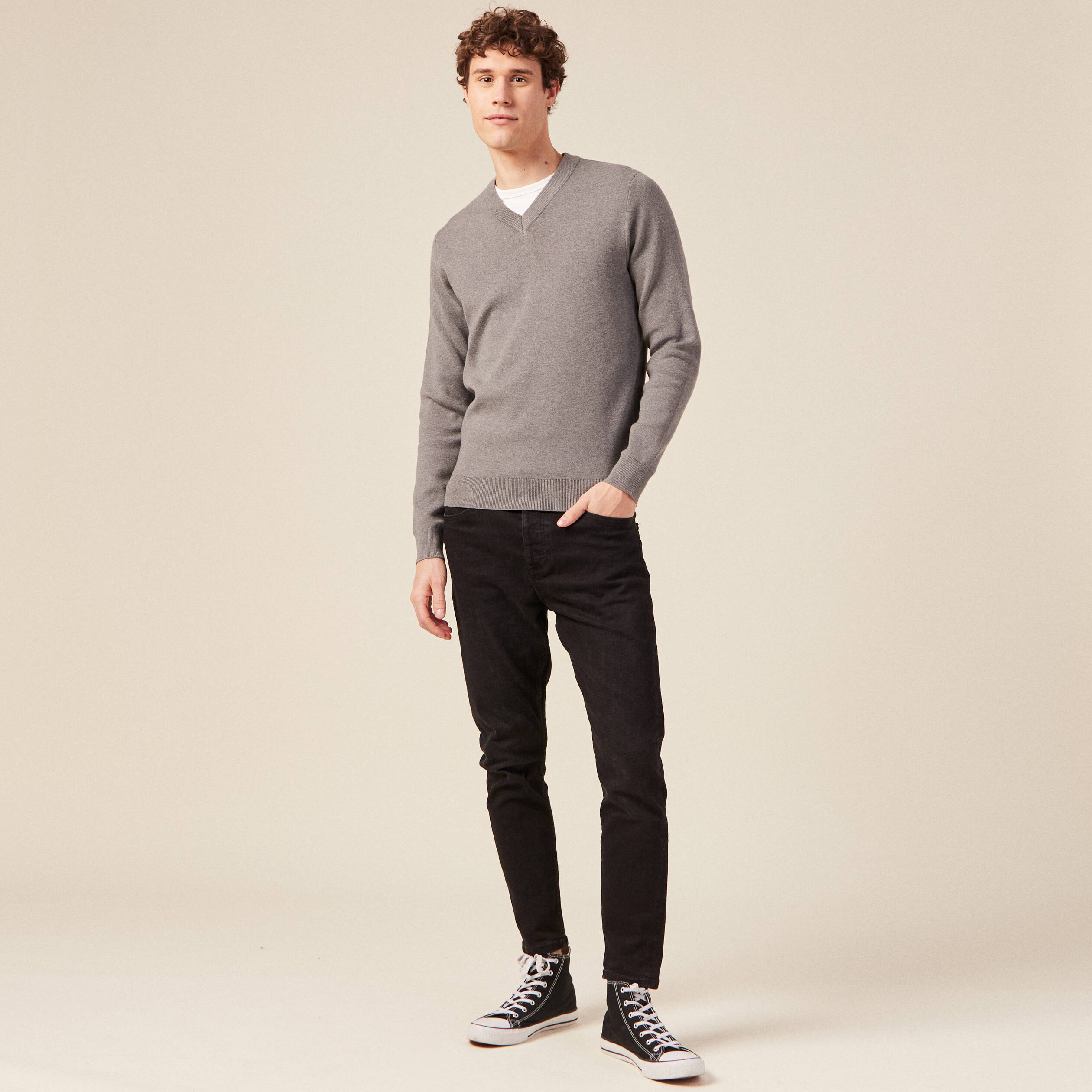 pull col en v eco responsable gris fonce homme Pull col en V éco-responsable gris foncé homme