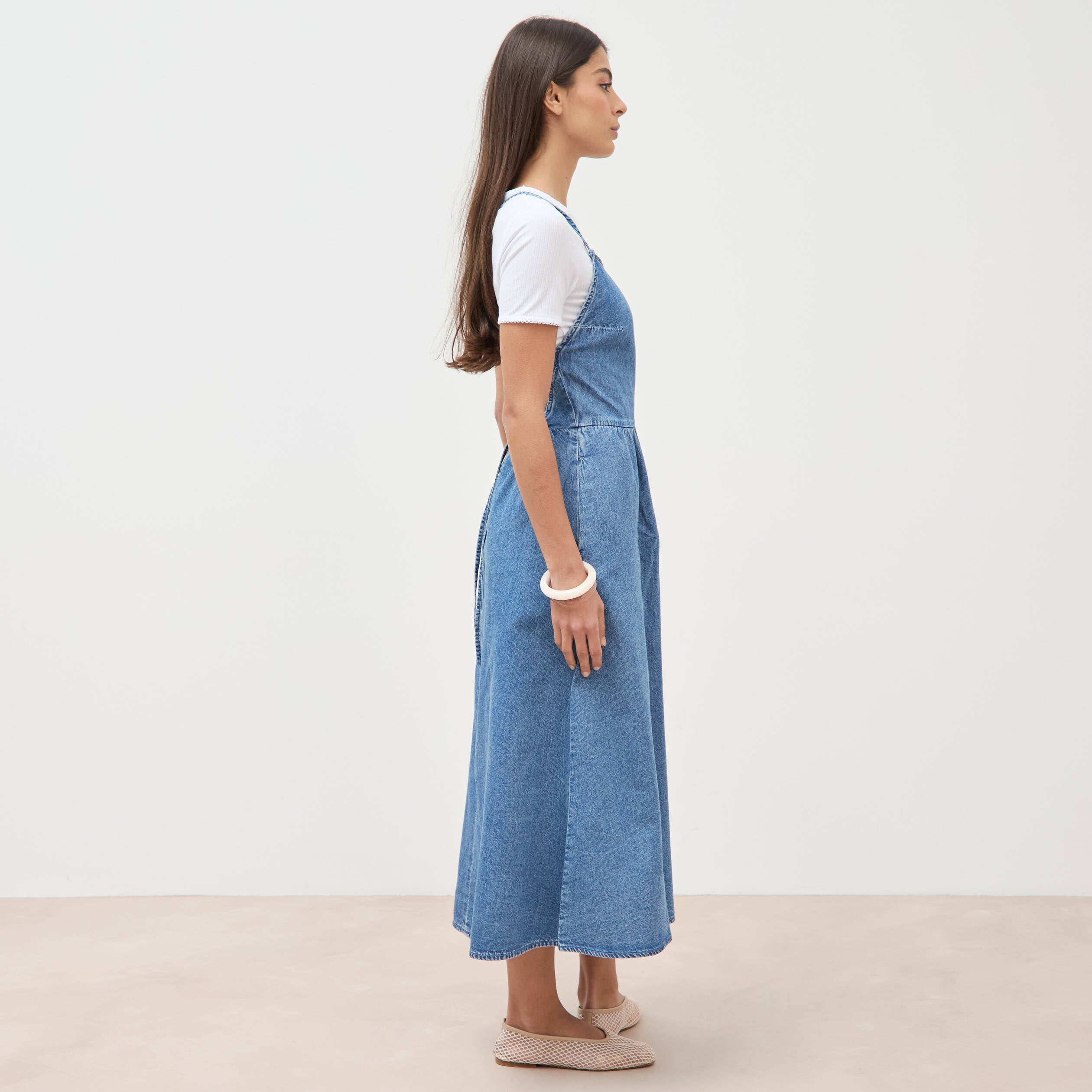 Robe bretelle en jeans col rond denim used femme