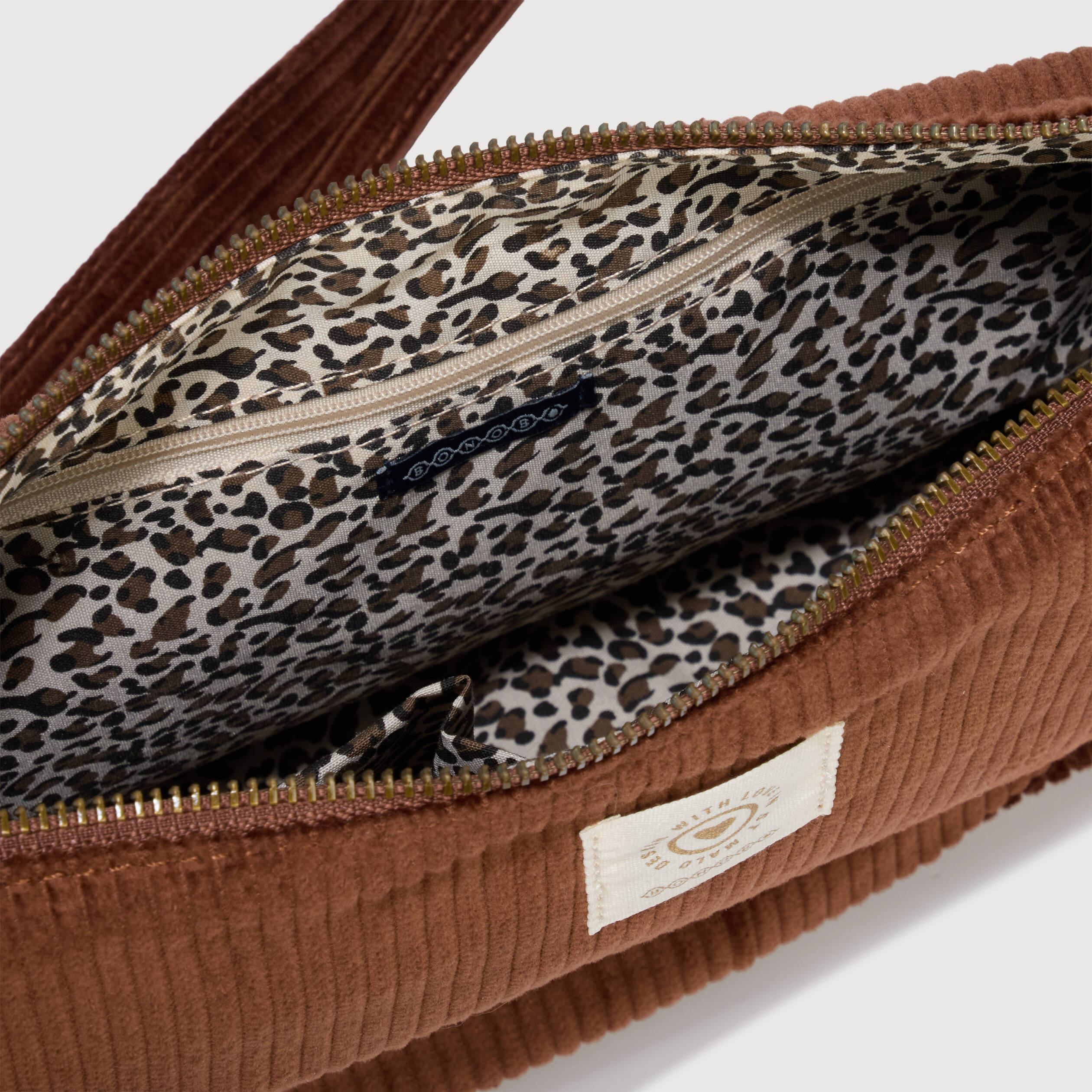 Sac bandouli&egrave;re en velours doubl&eacute; marron femme