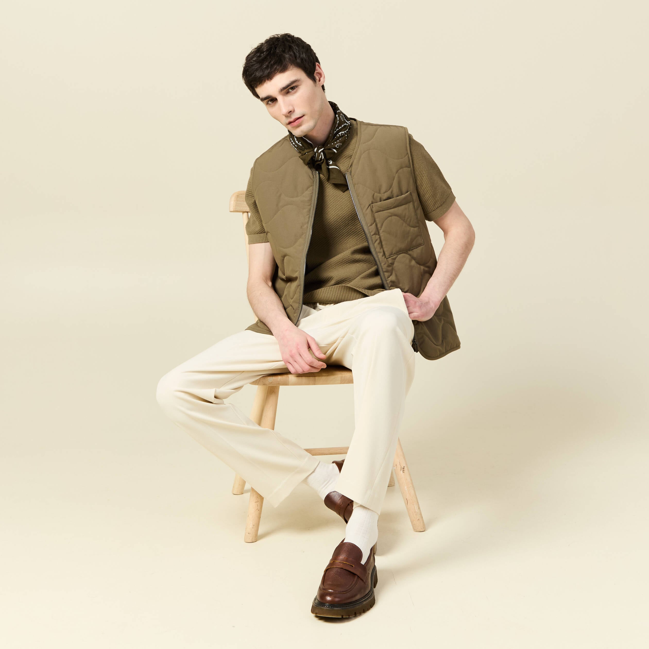T-shirt en coton vert kaki homme