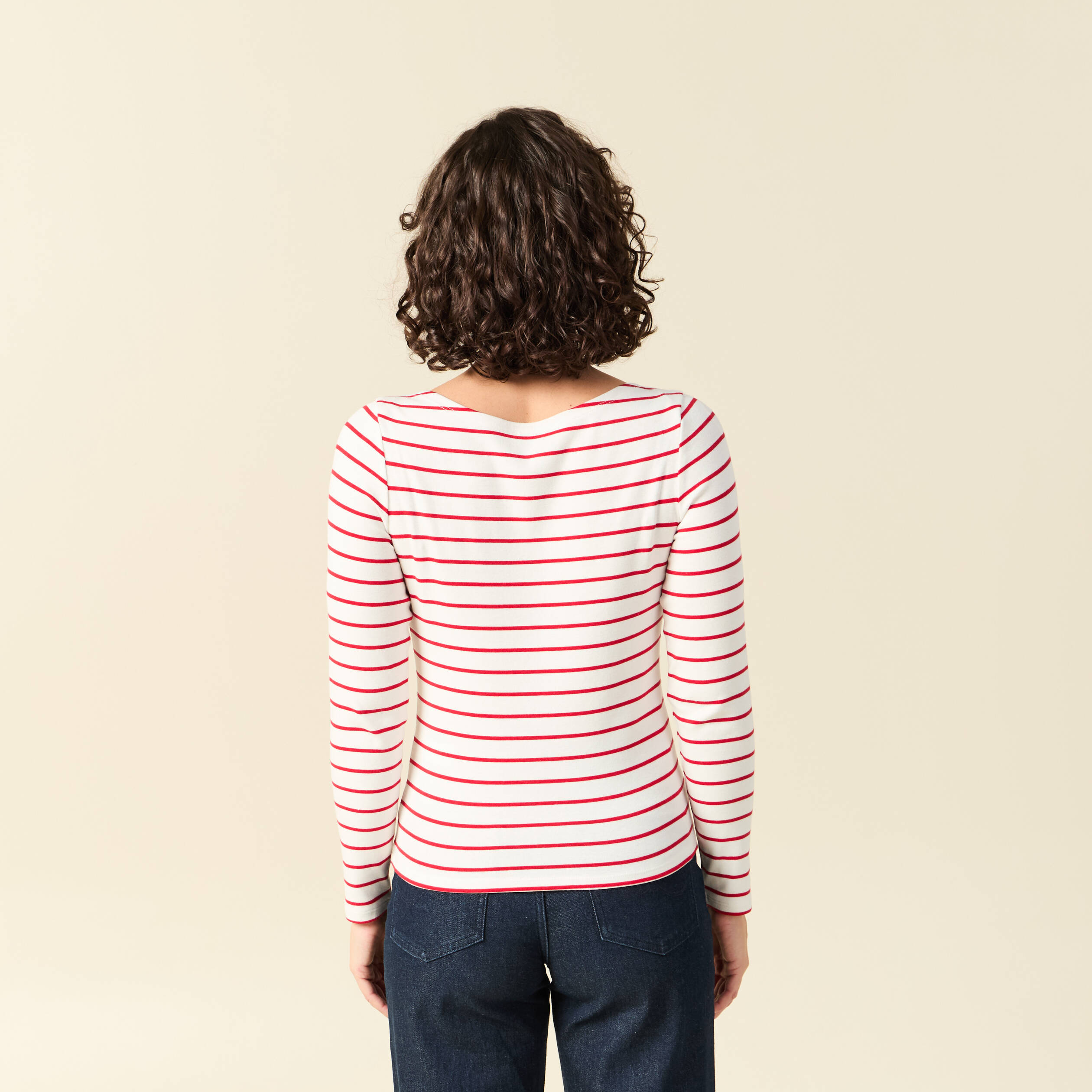 T-shirt ray&eacute; ajust&eacute; manches longues rouge femme