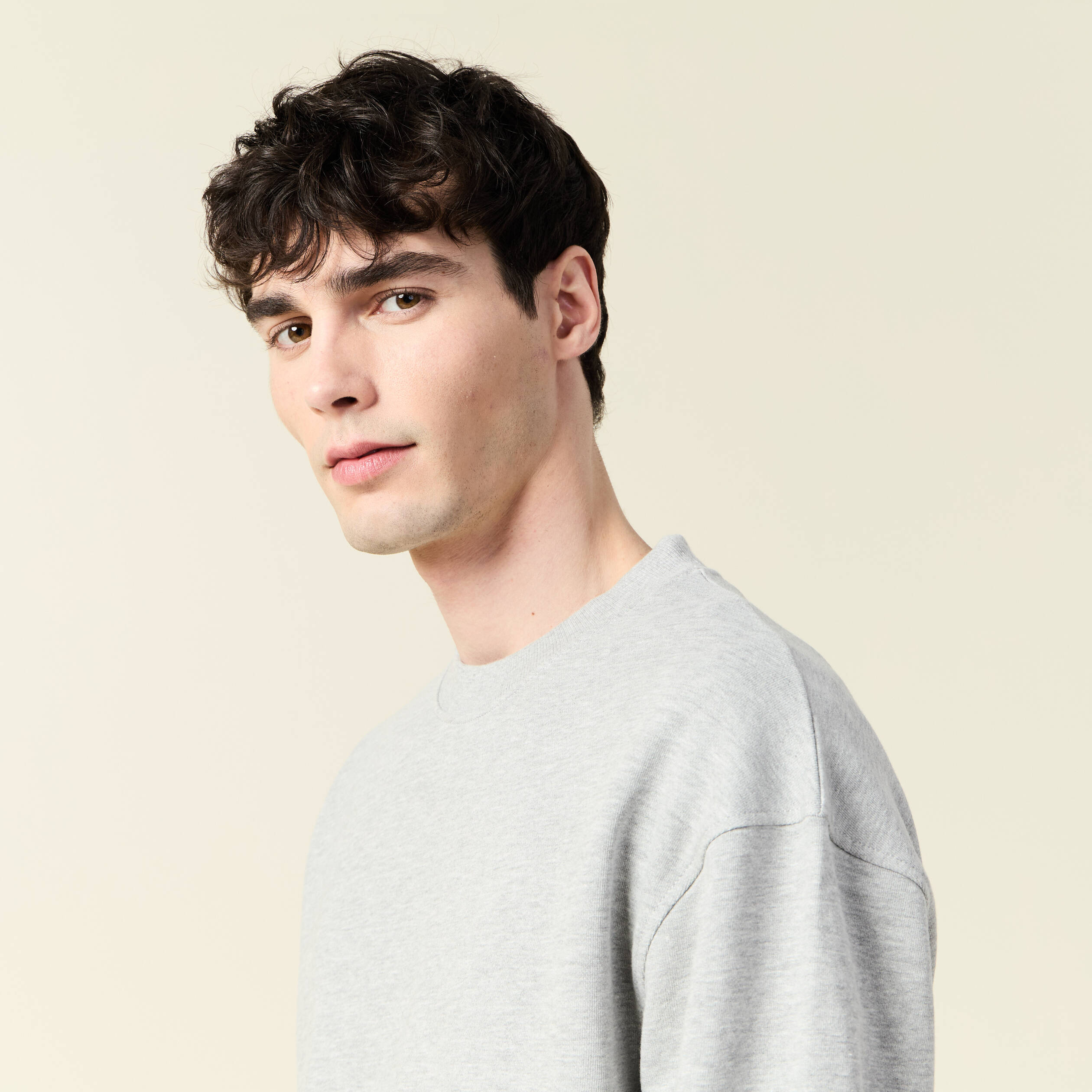 sweat col rond manches longues en coton gris homme Sweat col rond manches longues en coton gris homme