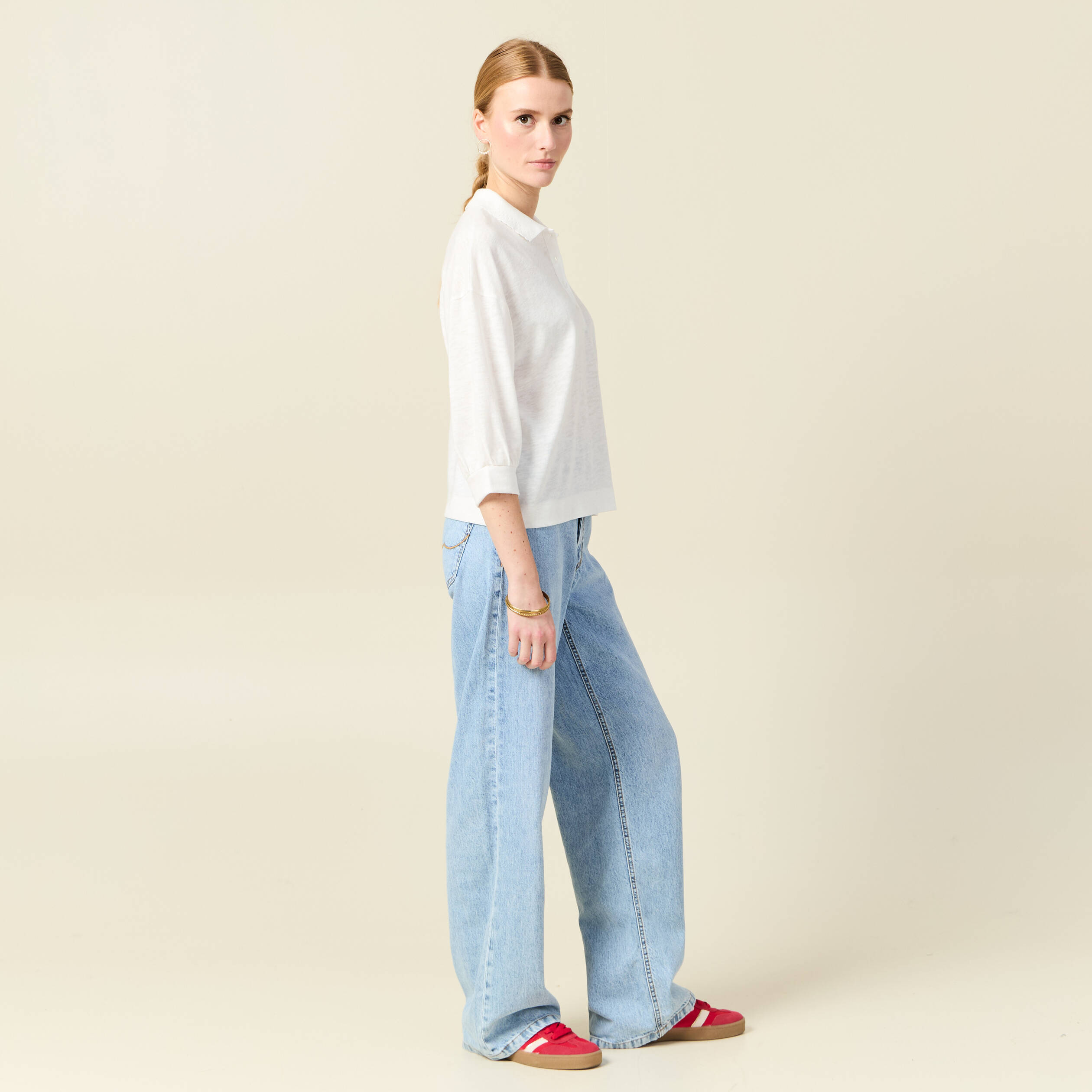 polo manches 34 ecru femme Polo manches 3/4 ecru femme