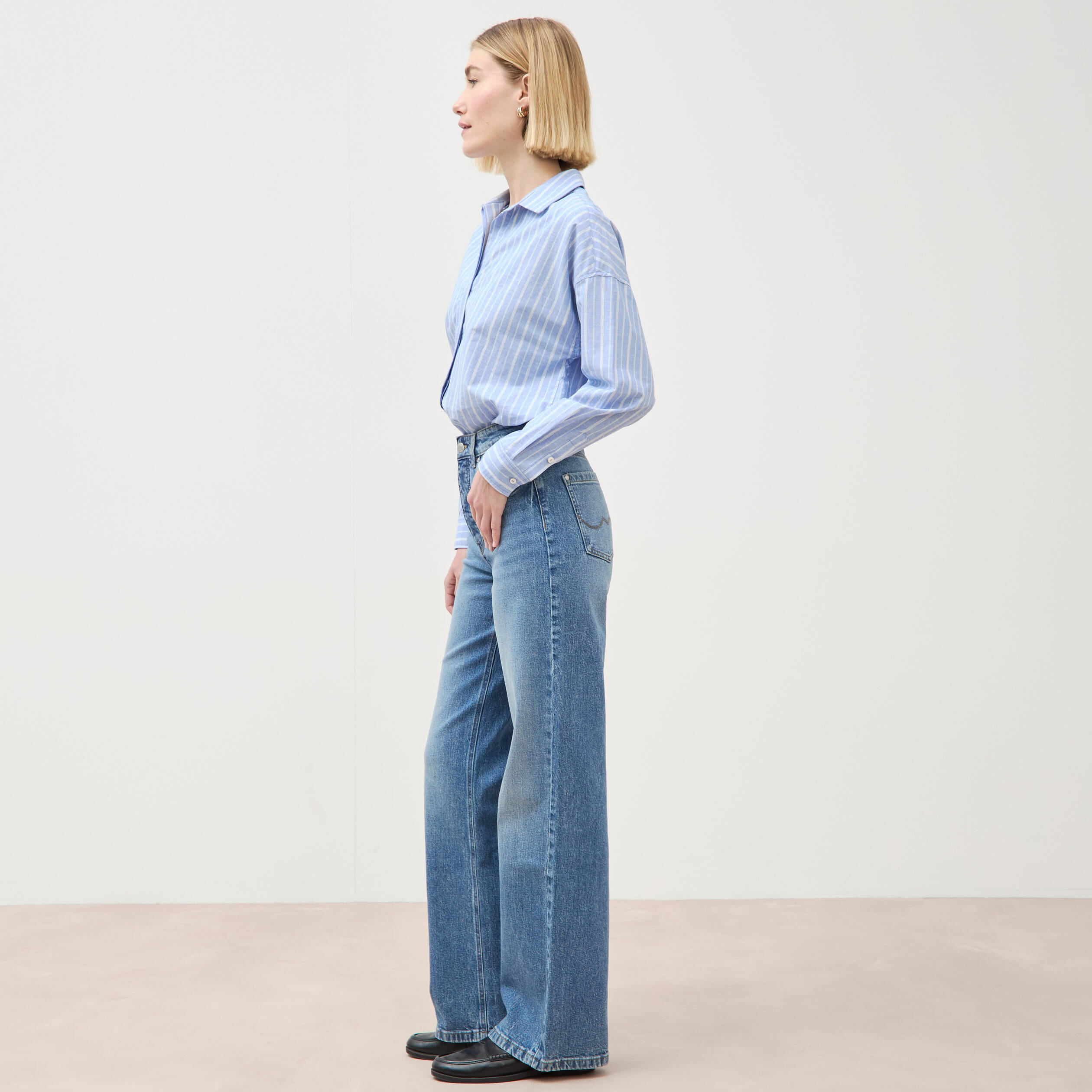Jeans large taille haute denim stone femme
