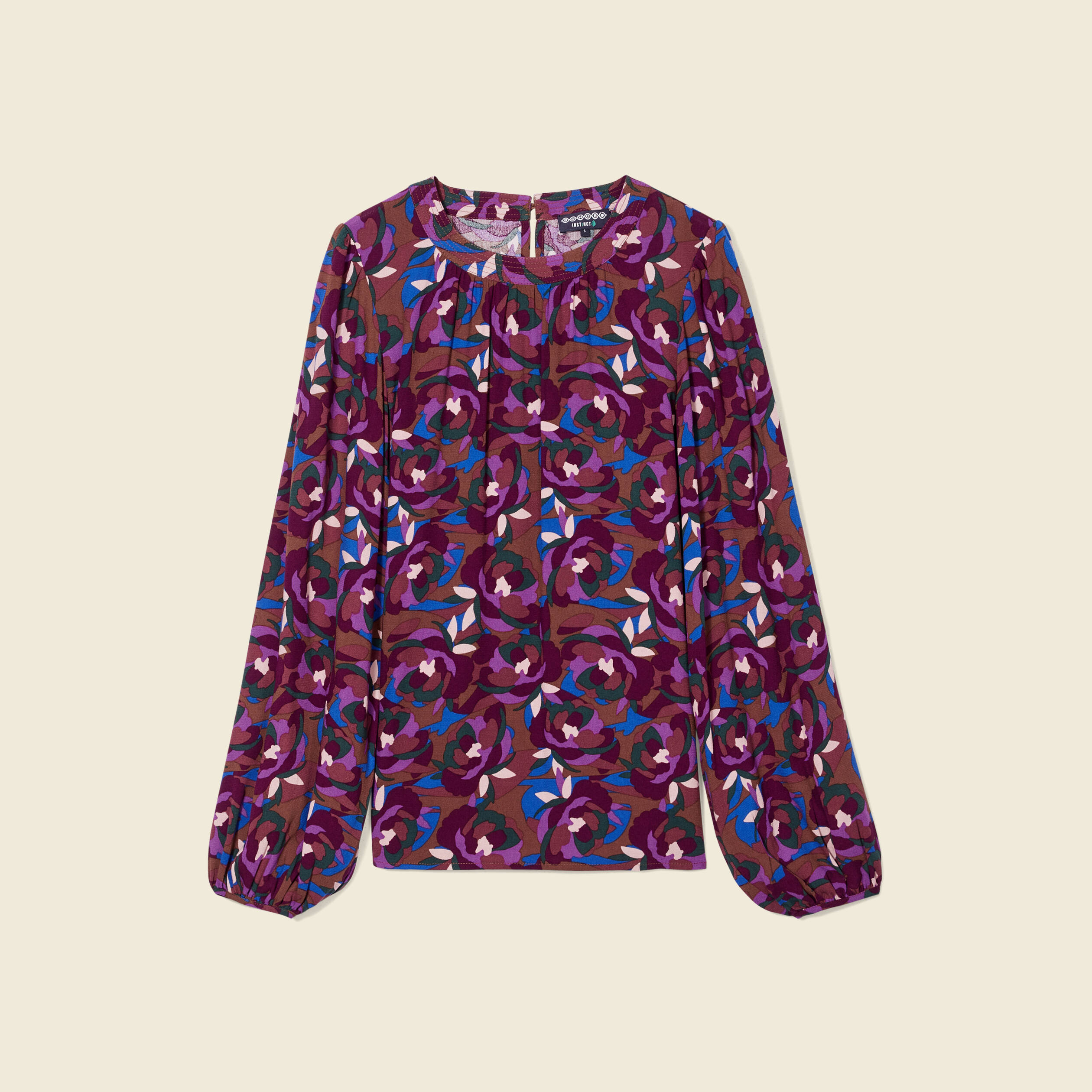 Blouse manches longues col rond marron femme