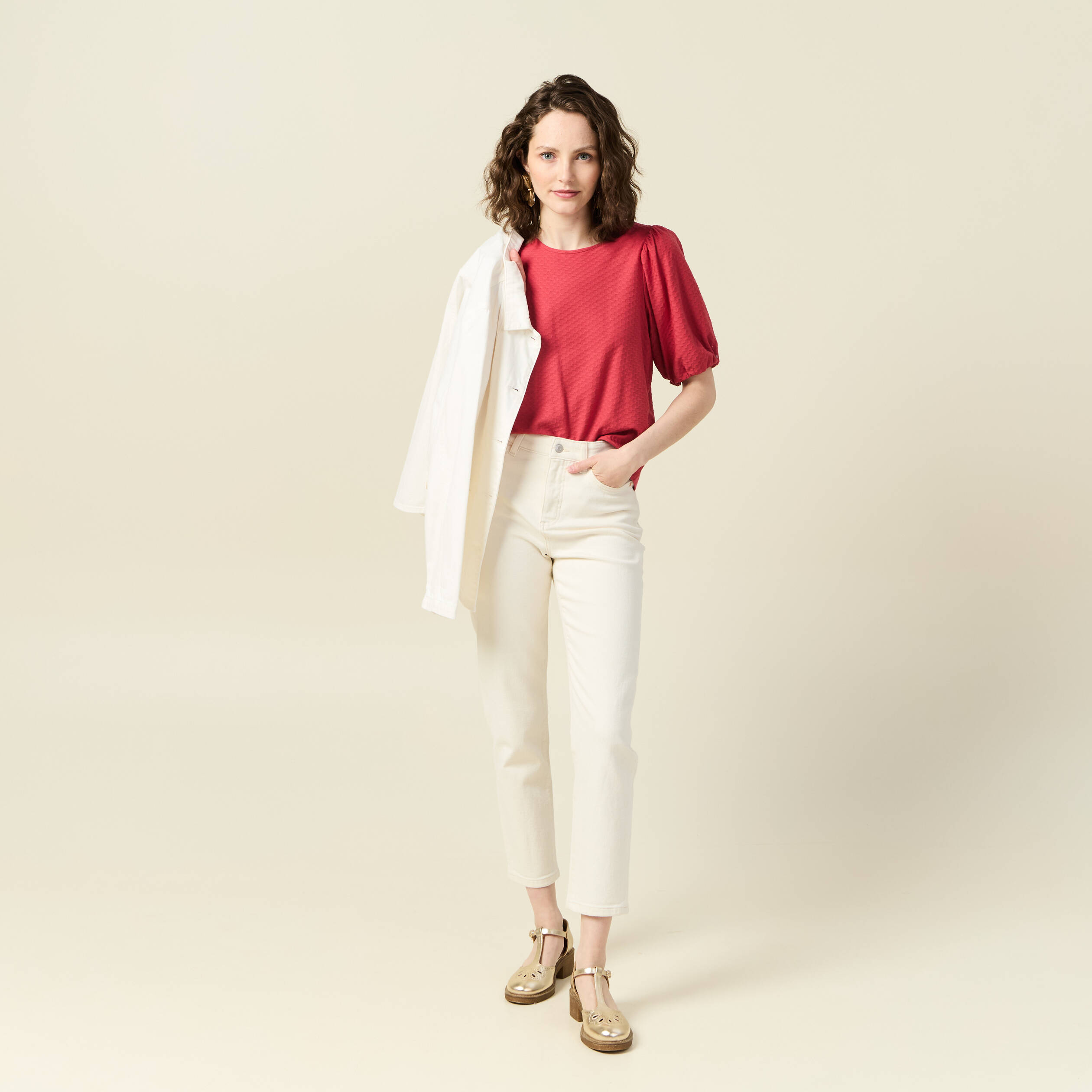 t shirt manches courtes rouge fonce femme T-shirt manches courtes rouge foncé femme