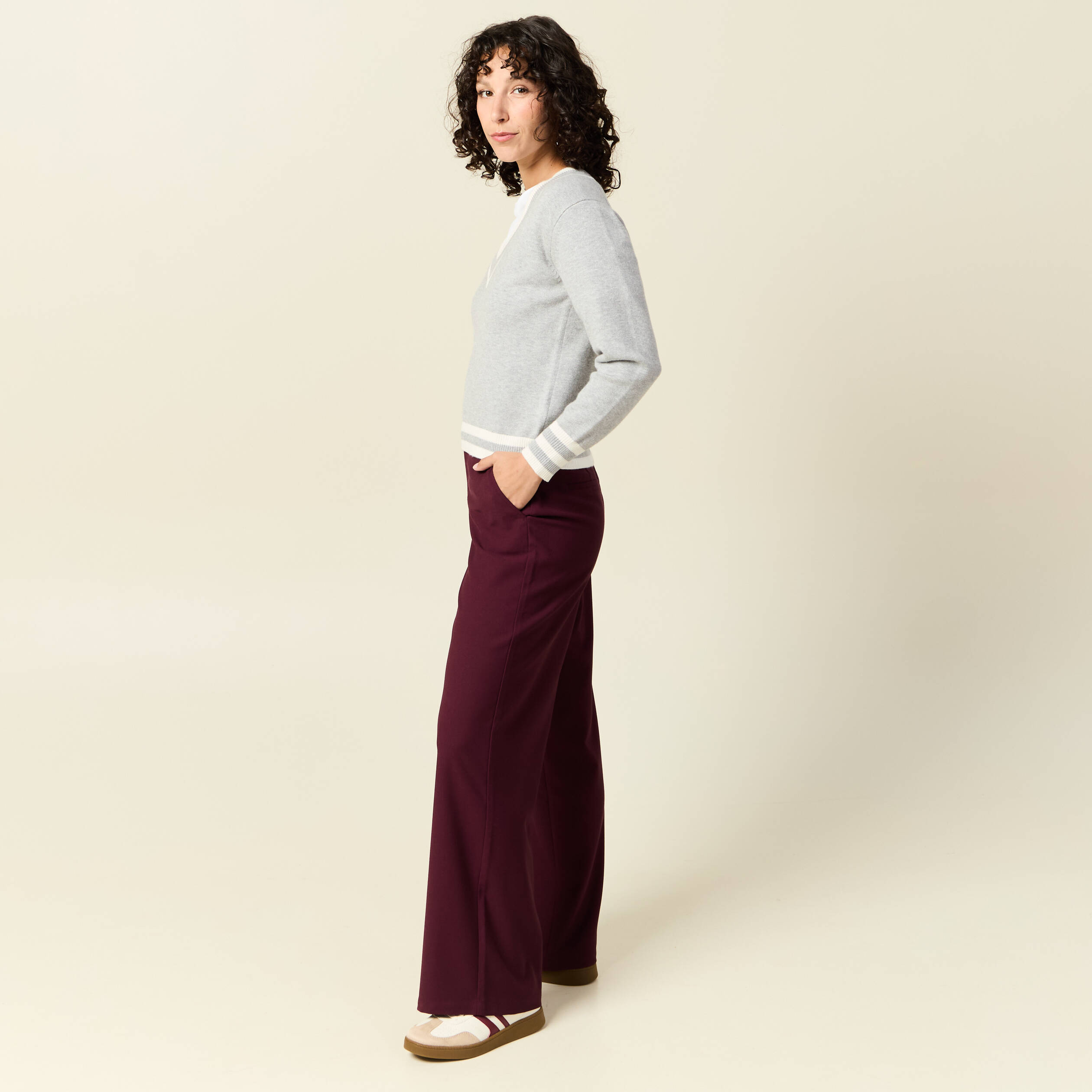 Pull manches longues gris clair femme