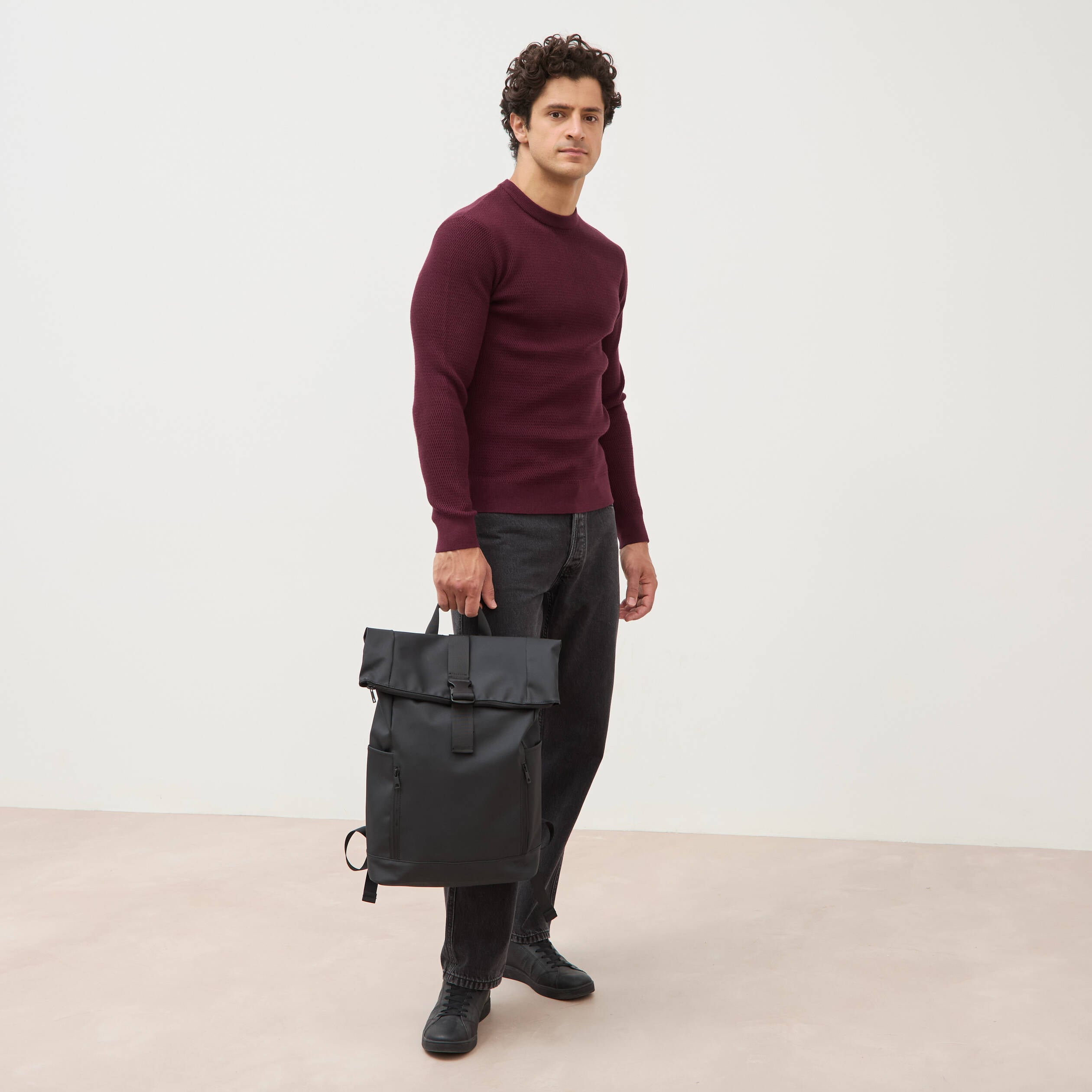 Pull droit manches longues prune homme