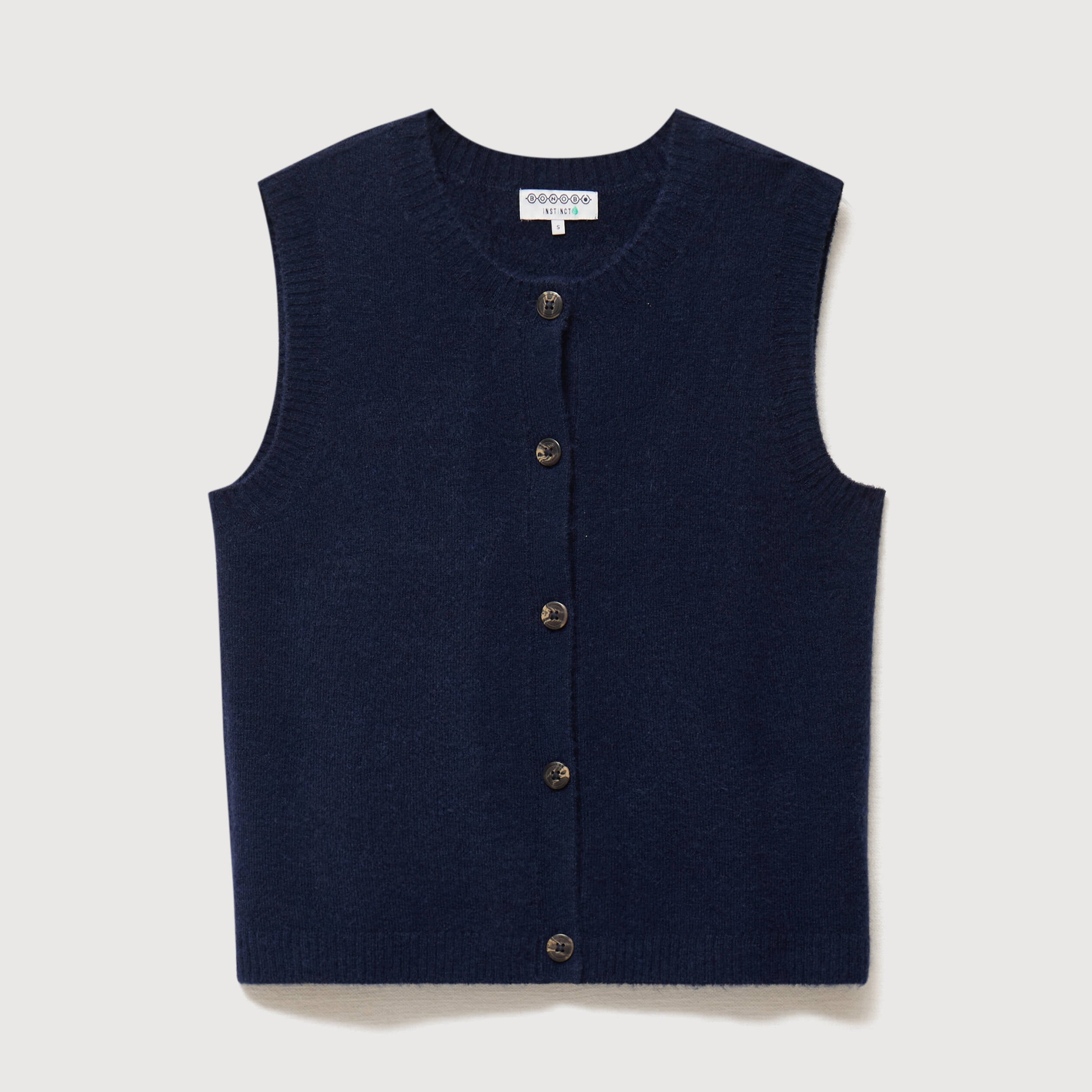 Pull droit court sans manches col rond bleu marine femme