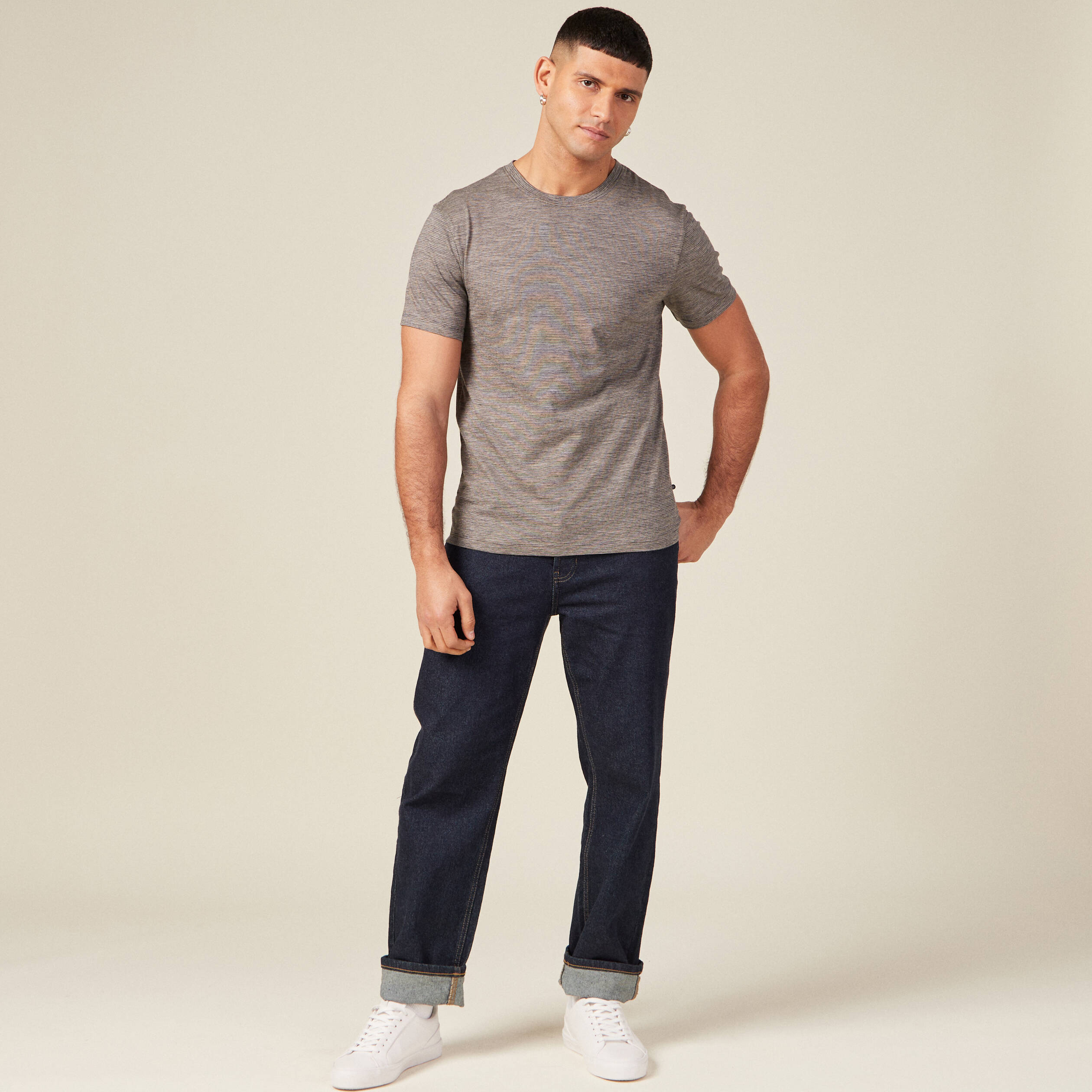 T shirt manches courtes cintr vert kaki homme