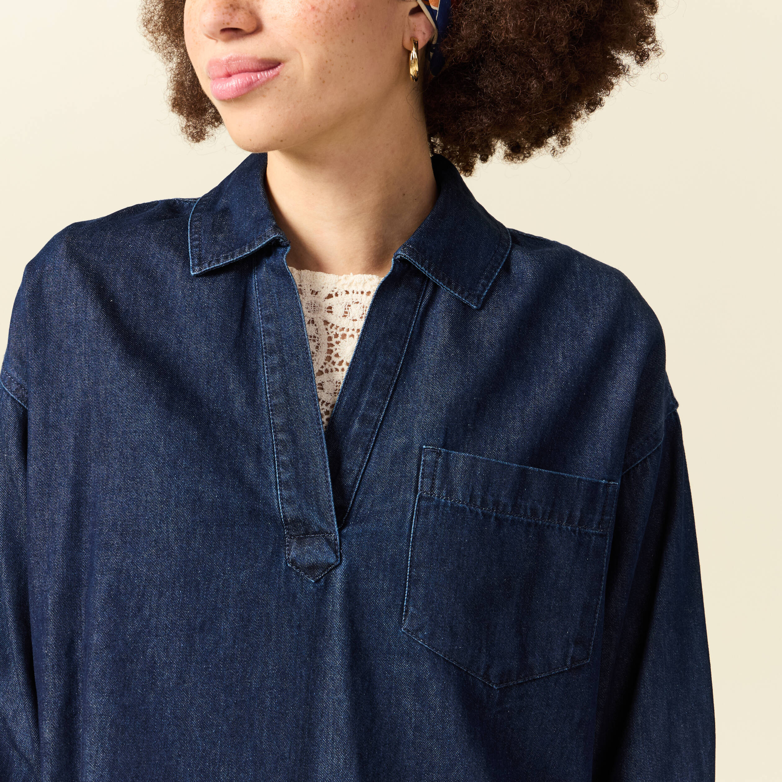 Chemise oversize en coton denim stone femme