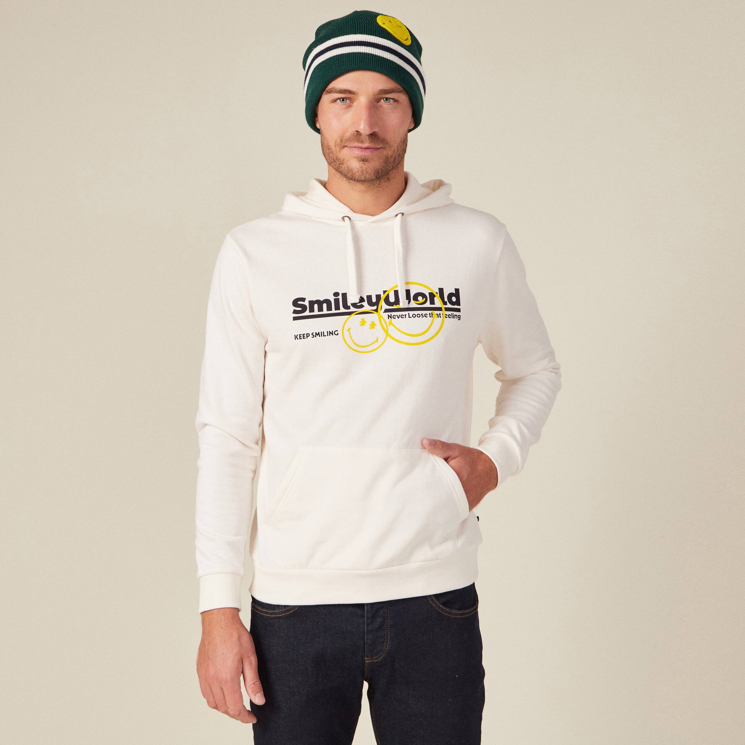 sweat a capuche smileyworld ecru homme Sweat à capuche SmileyWorld ecru homme