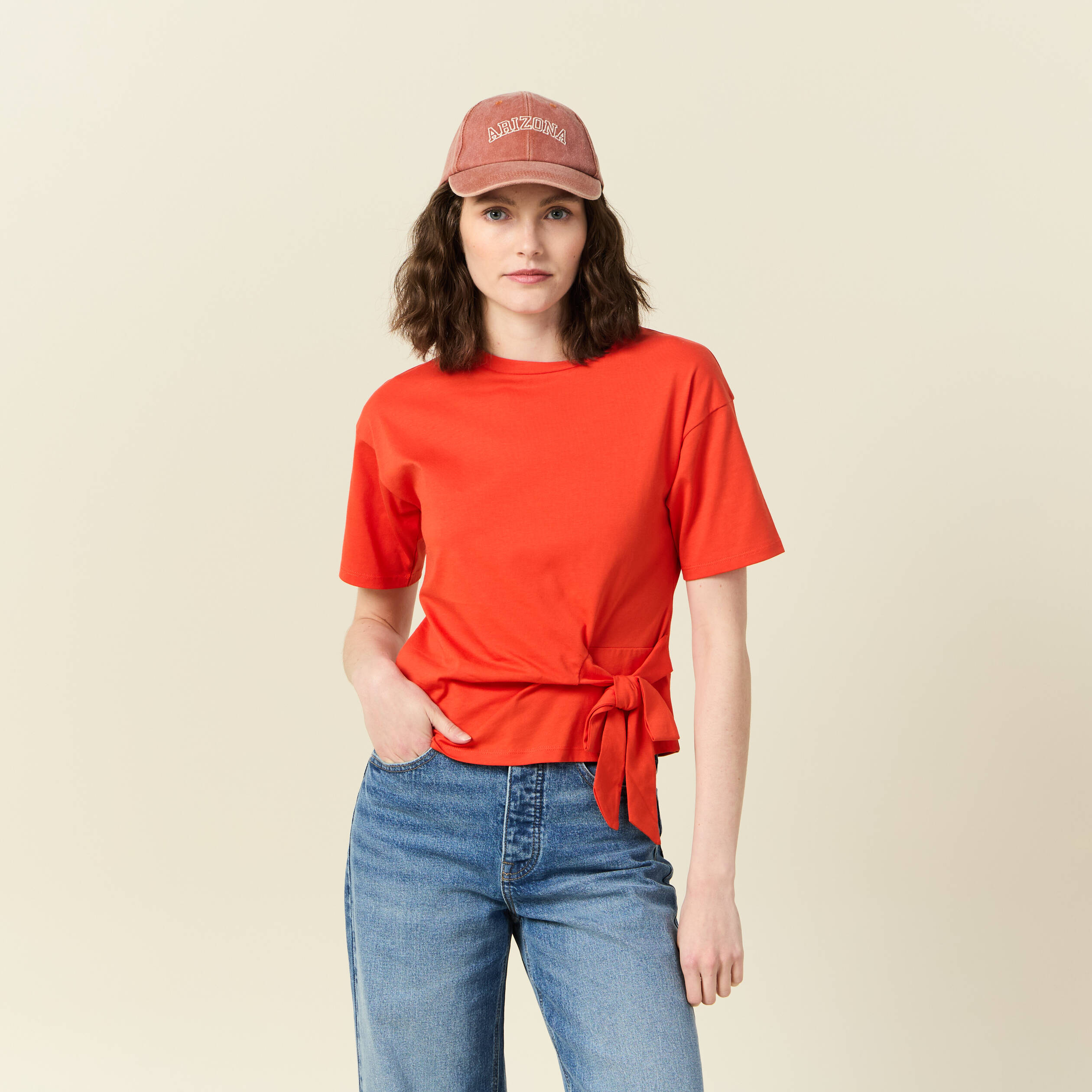 t shirt manches courtes noeud orange femme T-shirt manches courtes noeud orange femme