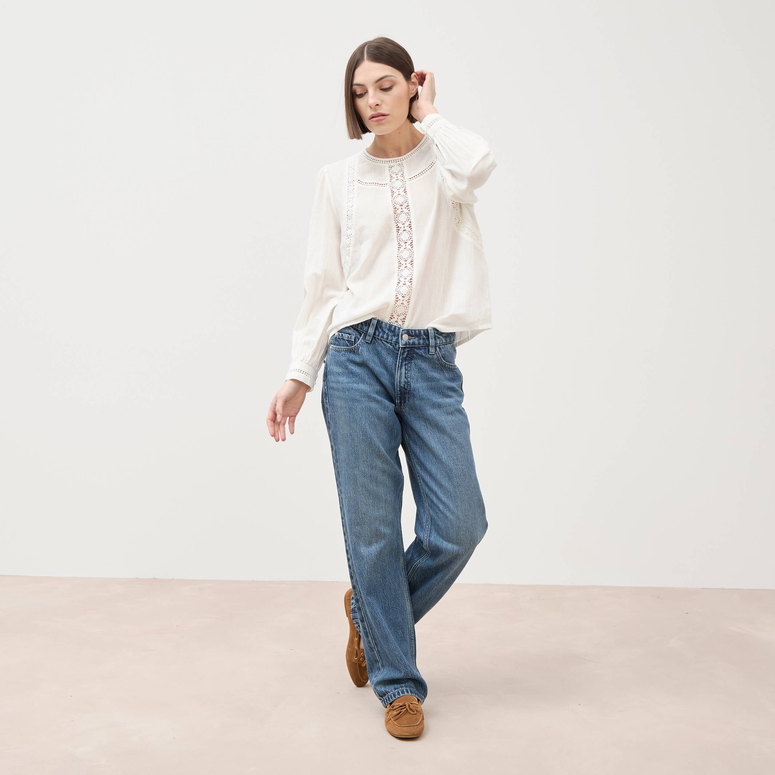 Jeans straight taille standard bleu gris femme