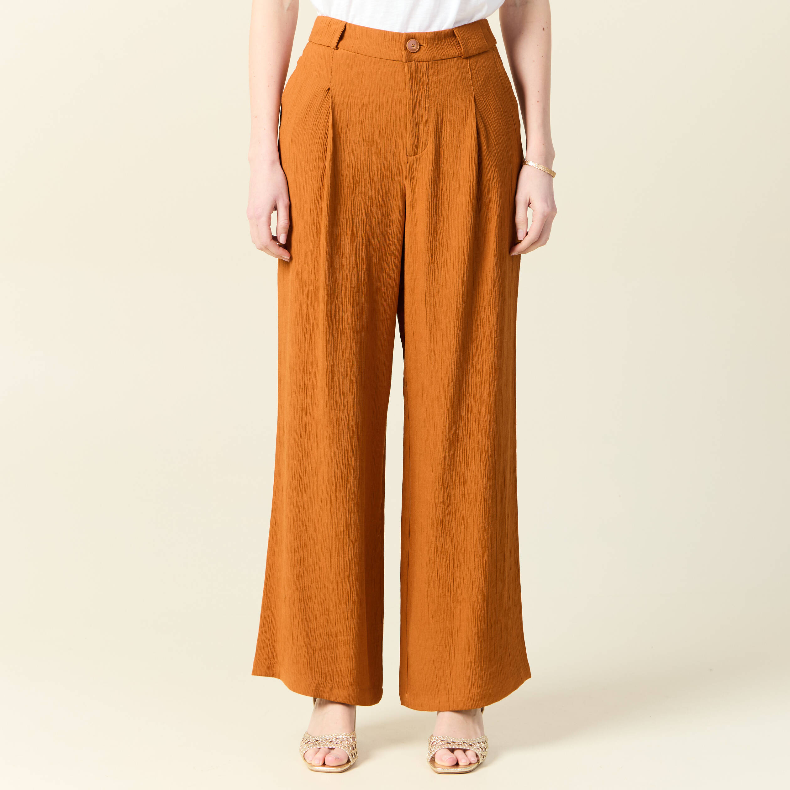 pantalon large fluide marron femme Pantalon large fluide marron femme