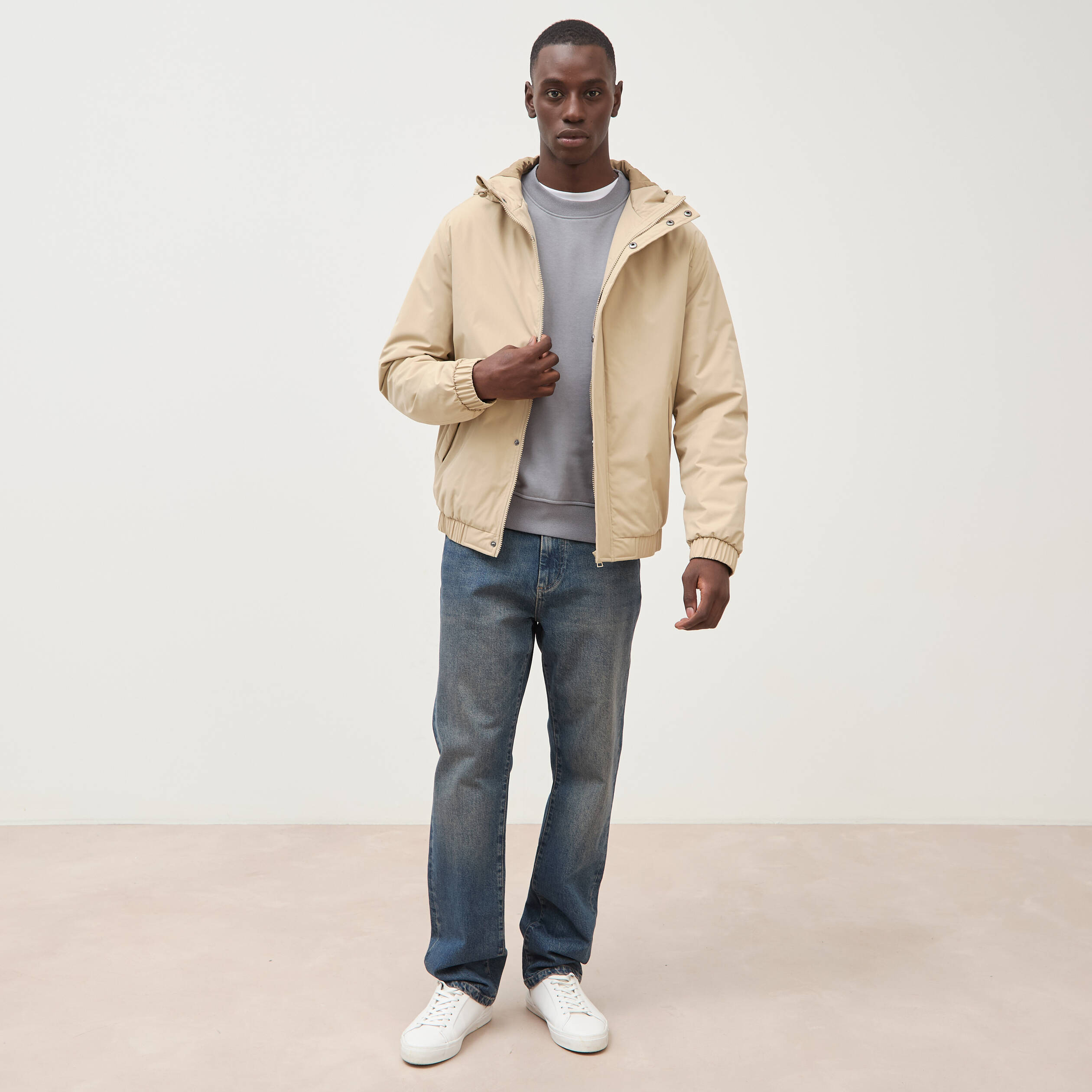 Parka coupe r&eacute;guli&egrave;re &agrave; capuche beige homme