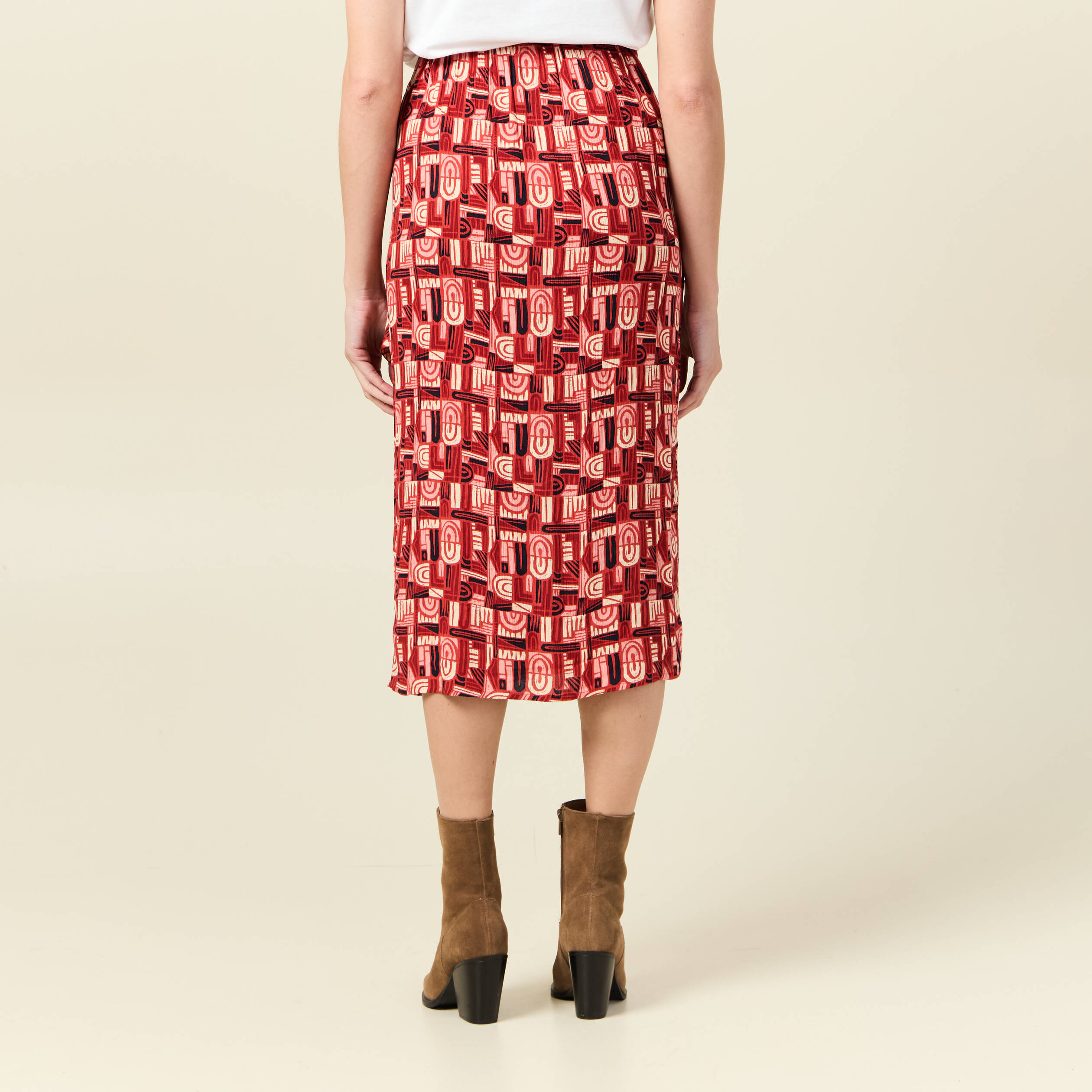 Jupe midi portefeuille fluide rouge fonc&eacute; femme