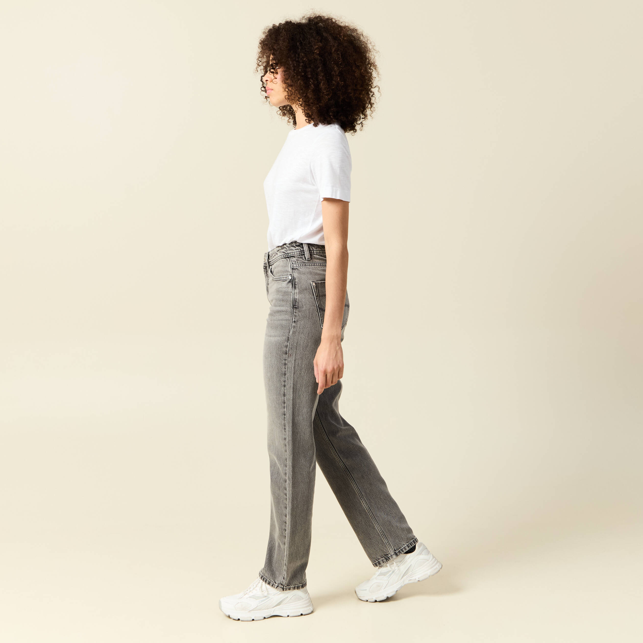 jeans straight taille haute 78eme denim gris clair femme Jeans straight taille haute 7/8ème denim gris clair femme