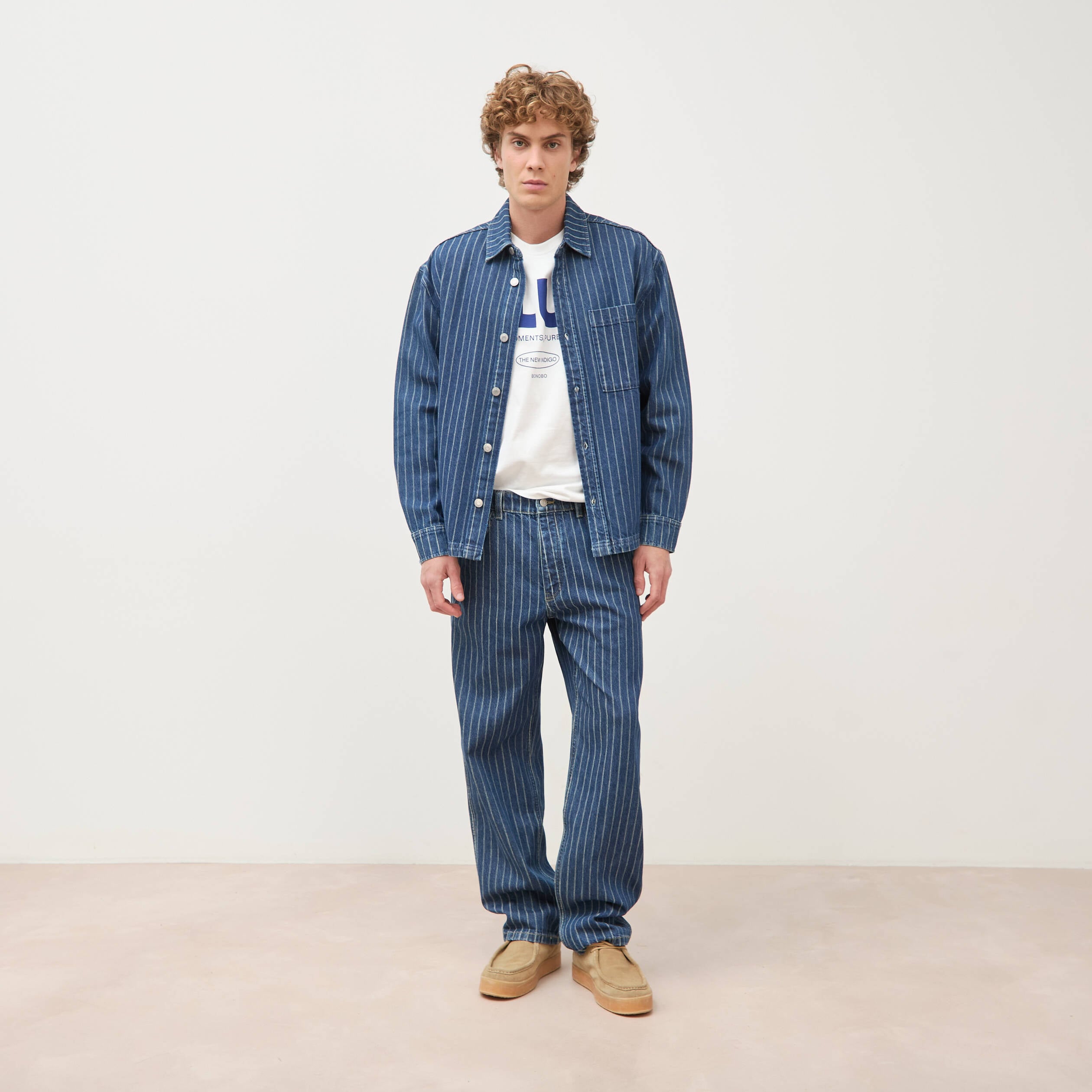 Jeans large ray&eacute; longueur 32 denim stone homme