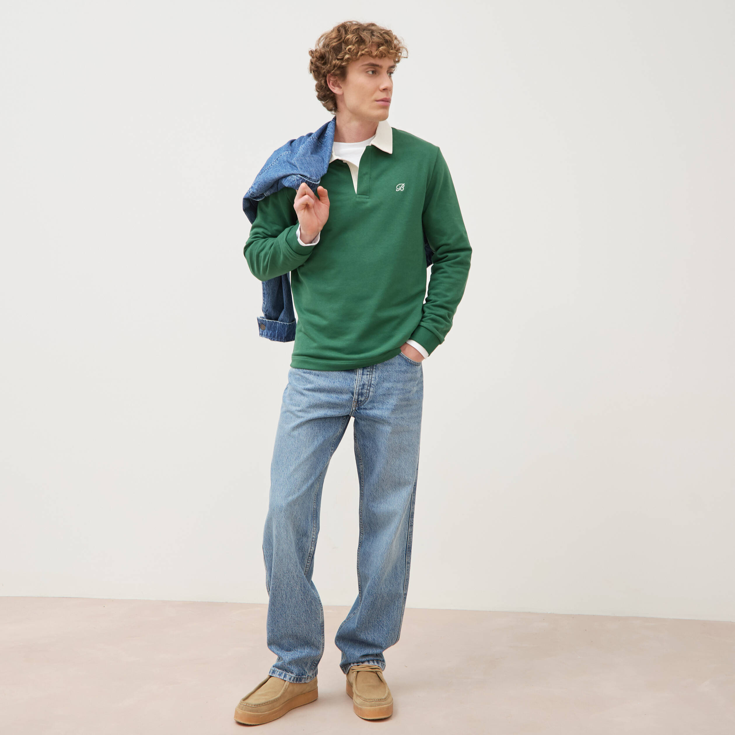 Jeans large longueur 34 en coton denim bleach homme