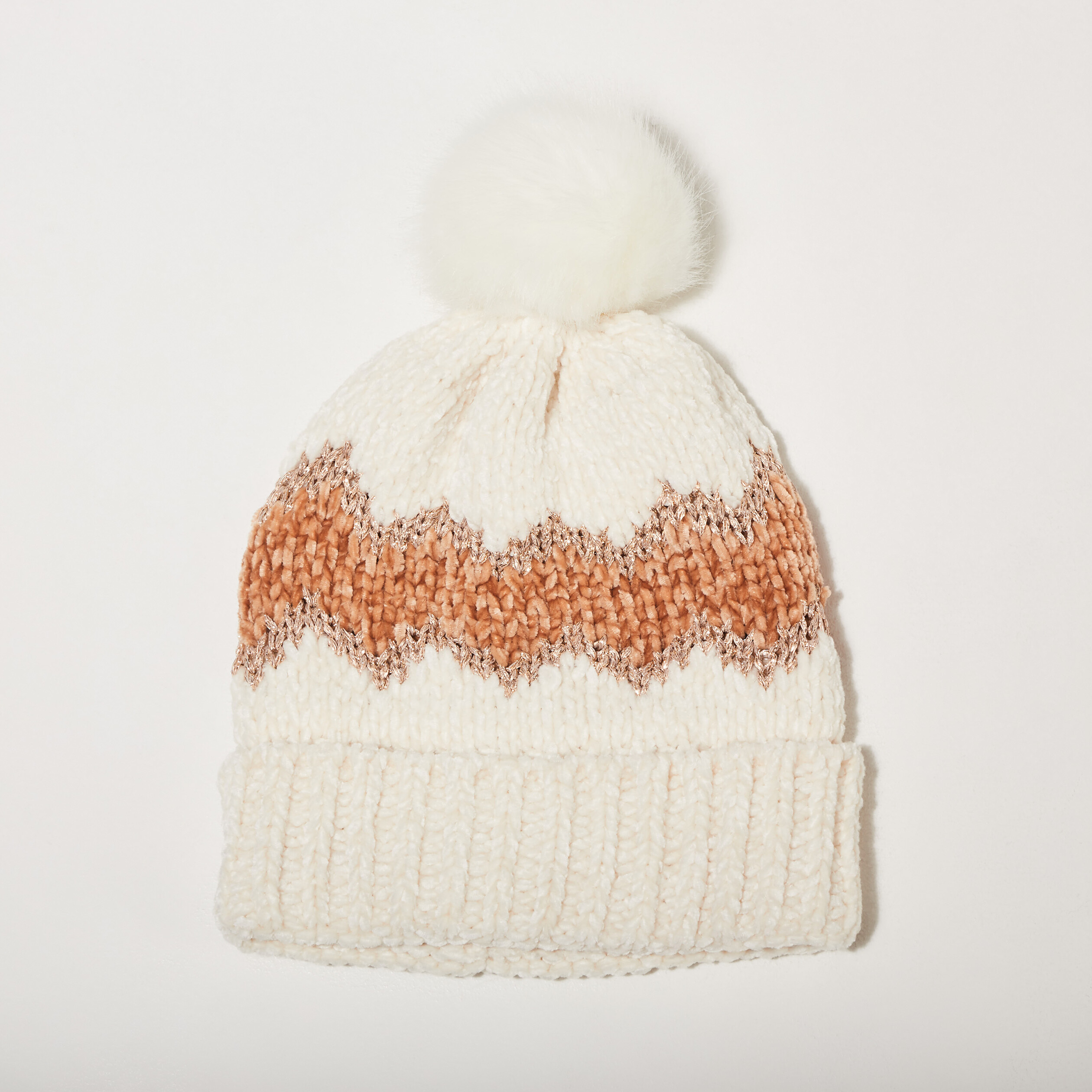 Bonnet &agrave; pompon ecru femme