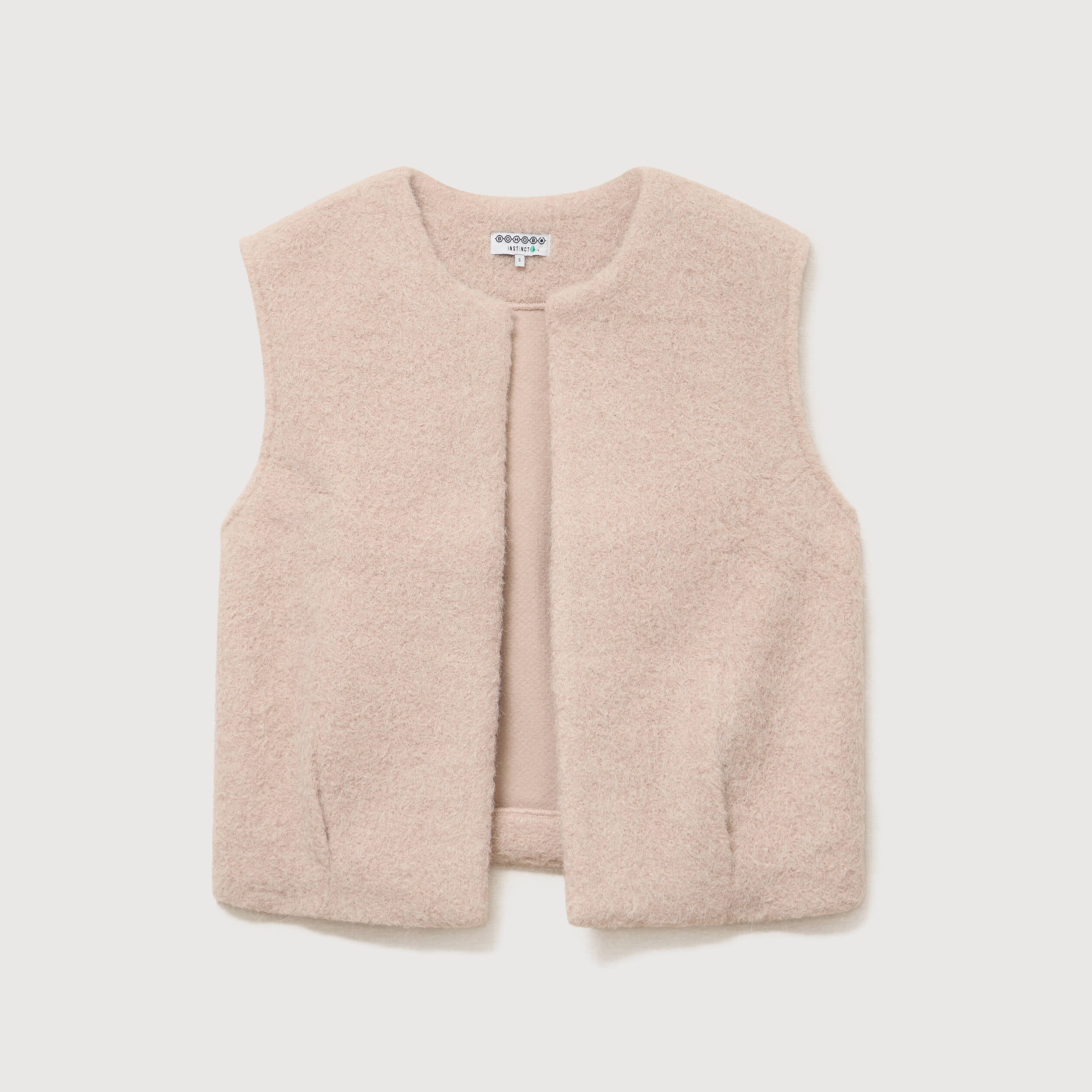 Gilet droit sans manches col rond ivoire femme