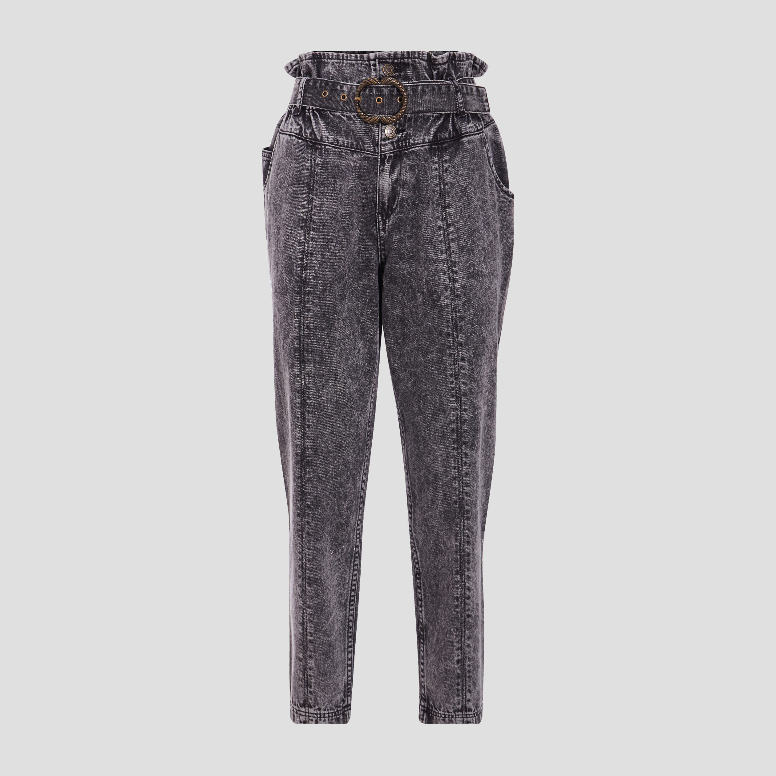 Jeans slouchy ceinturé denim snow noir femme