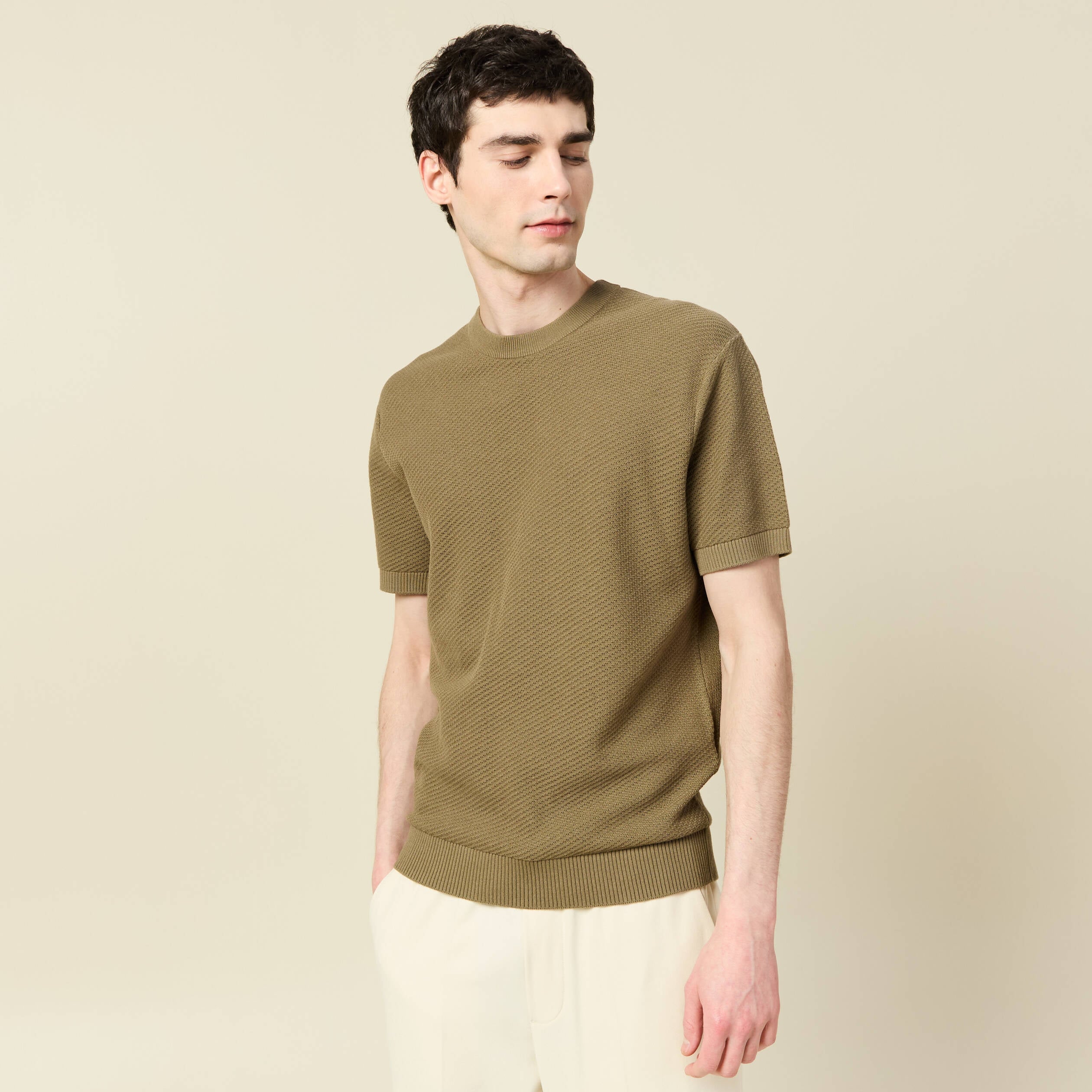 T-shirt en coton vert kaki homme
