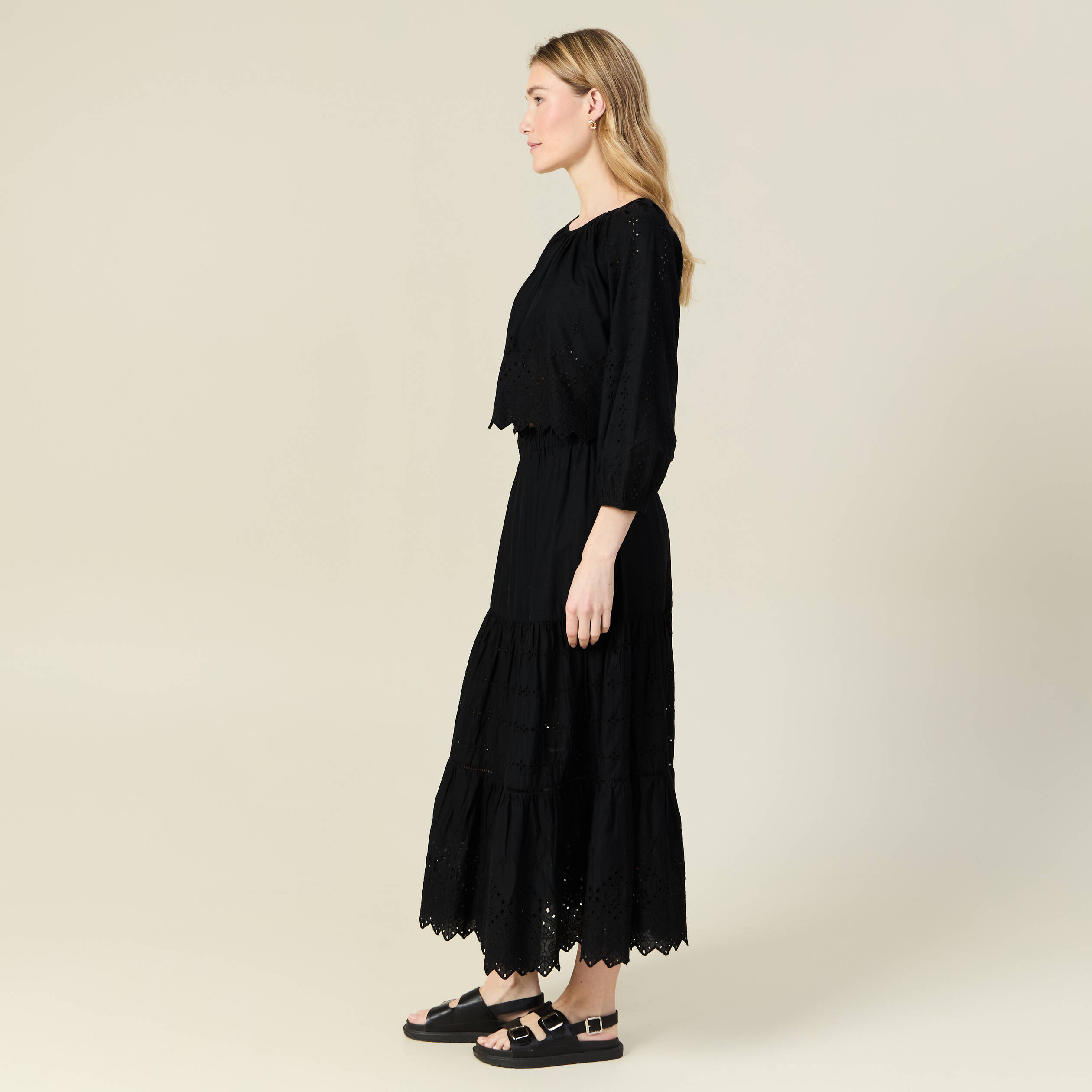 blouse manches 34 brodee noir femme Blouse manches 3/4 brodée noir femme