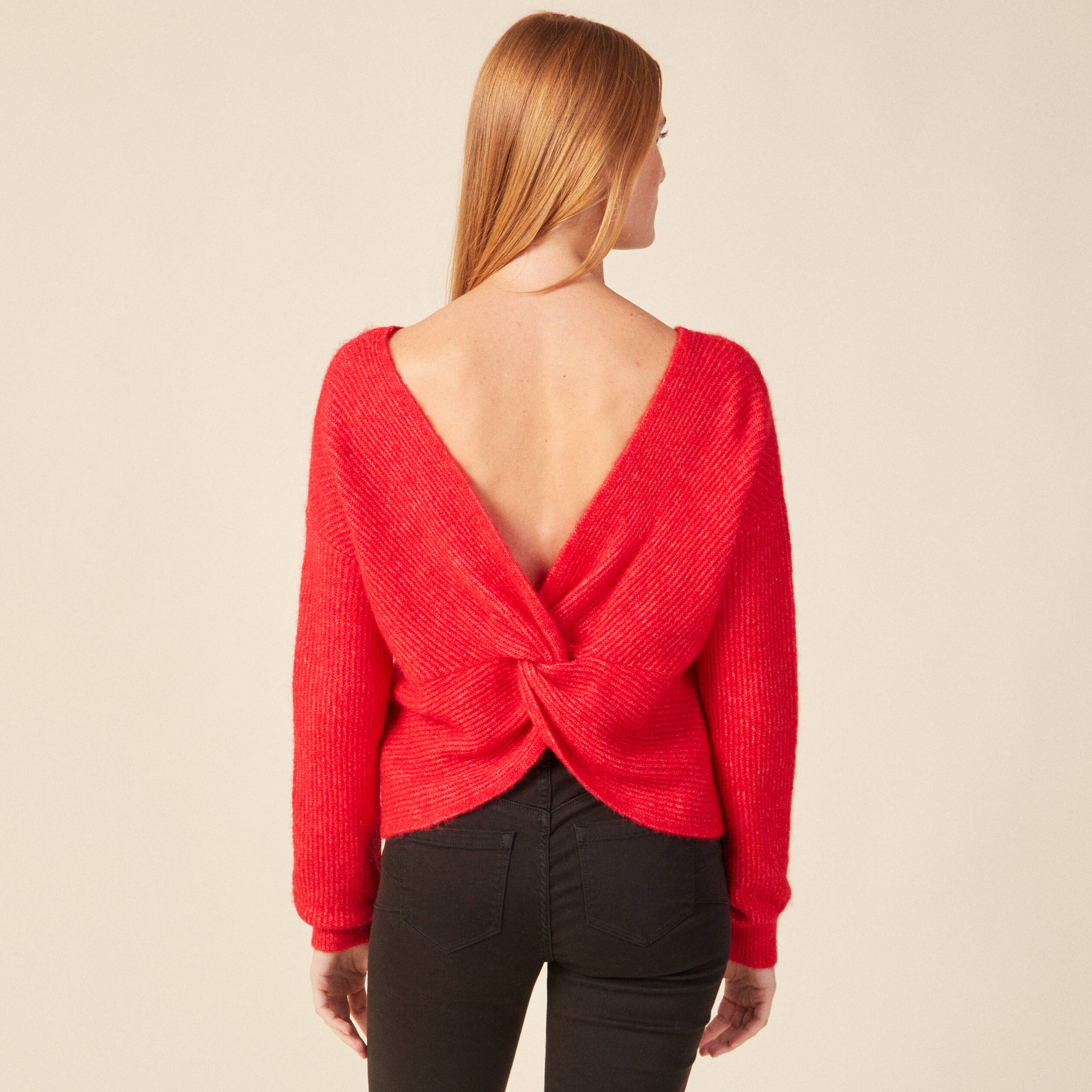 Pull manches longues rose framboise femme