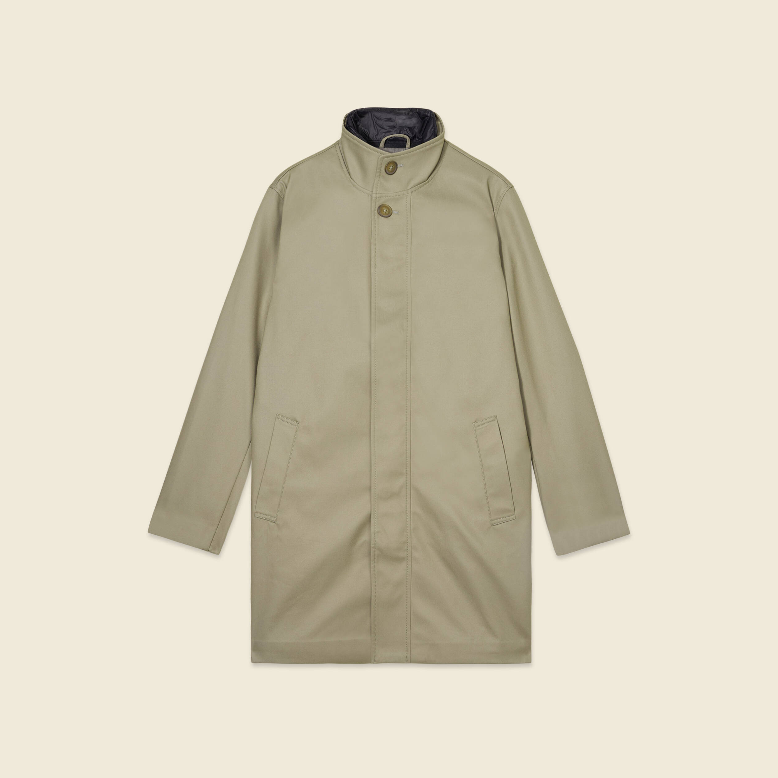 trench mi long col montant vert kaki homme Trench mi-long col montant vert kaki homme