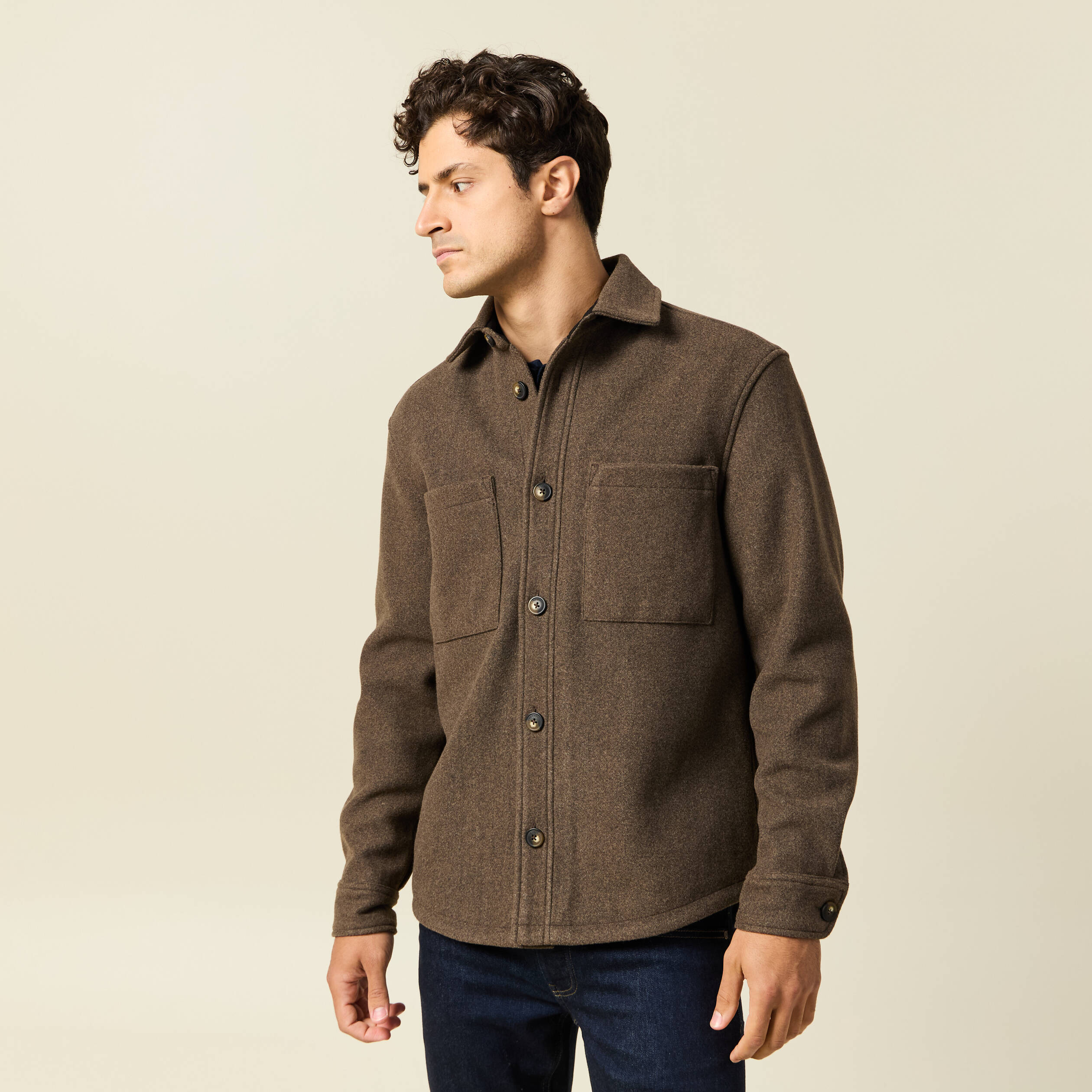 Surchemise boutonn&eacute;e marron fonc&eacute; homme
