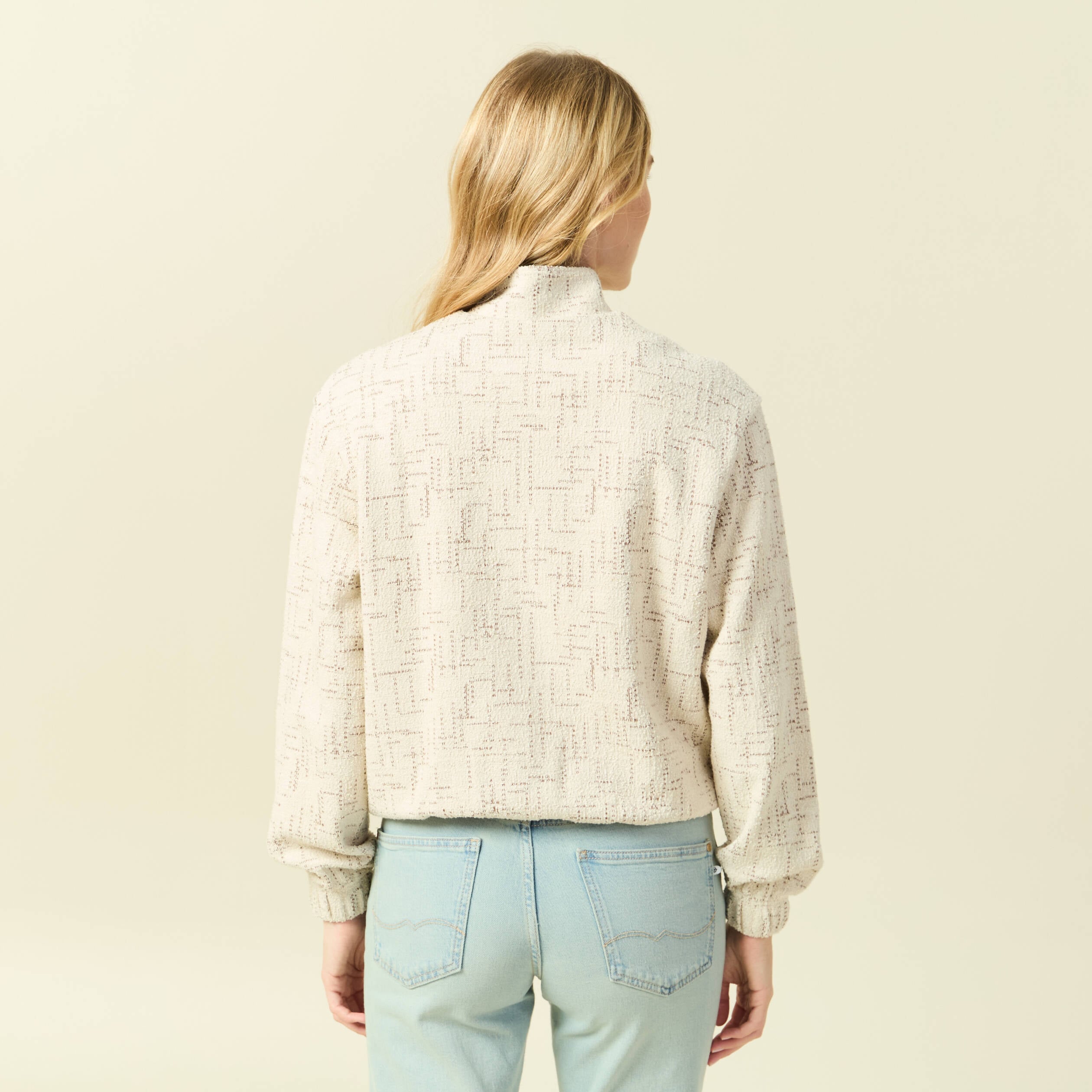 Veste manches longues col montant ecru femme