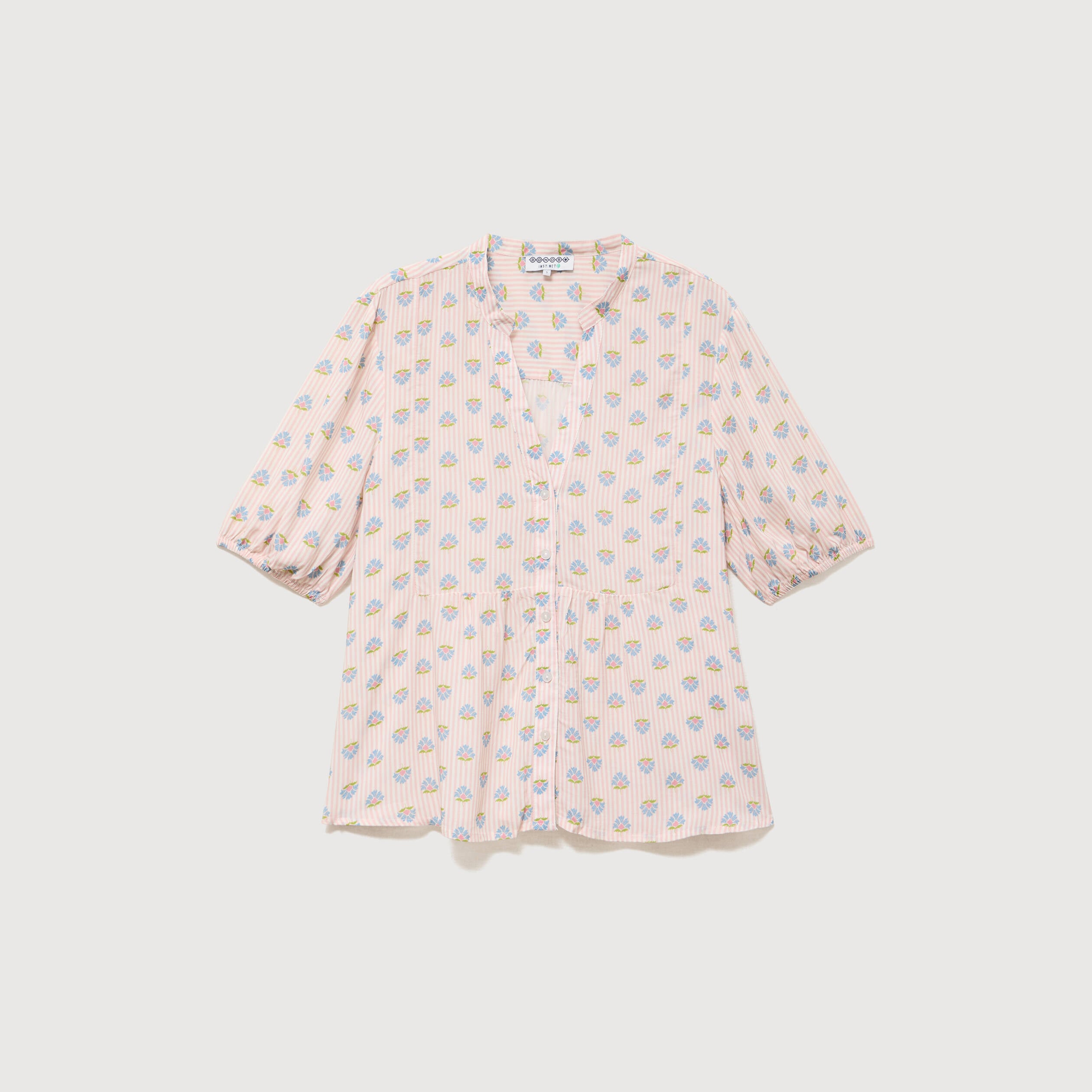 Chemise droite col v manches courtes rose femme