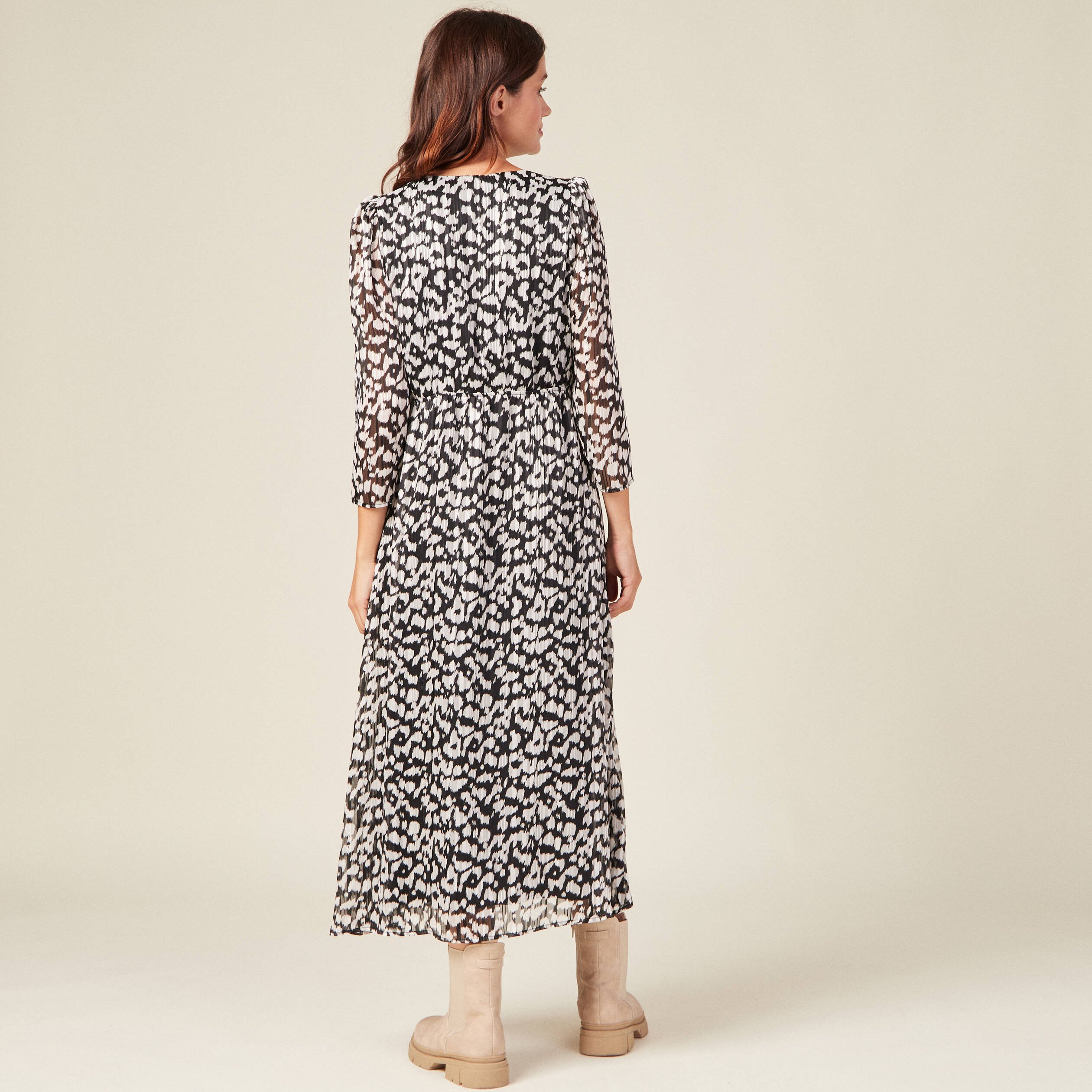 robe longue evasee manches 34 noir femme Robe longue évasée manches 3/4 noir femme