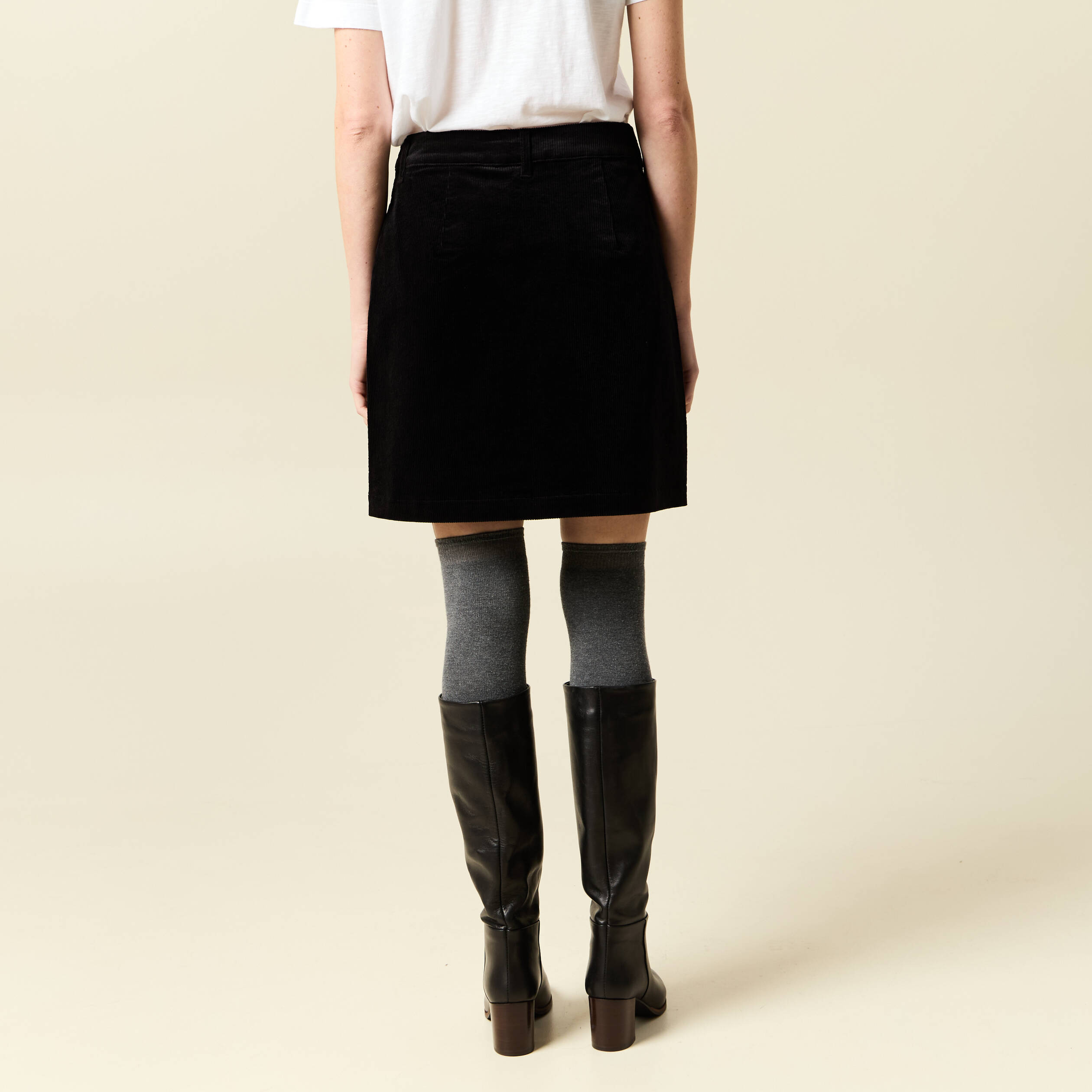 Jupe droite velours noir femme Bonobo