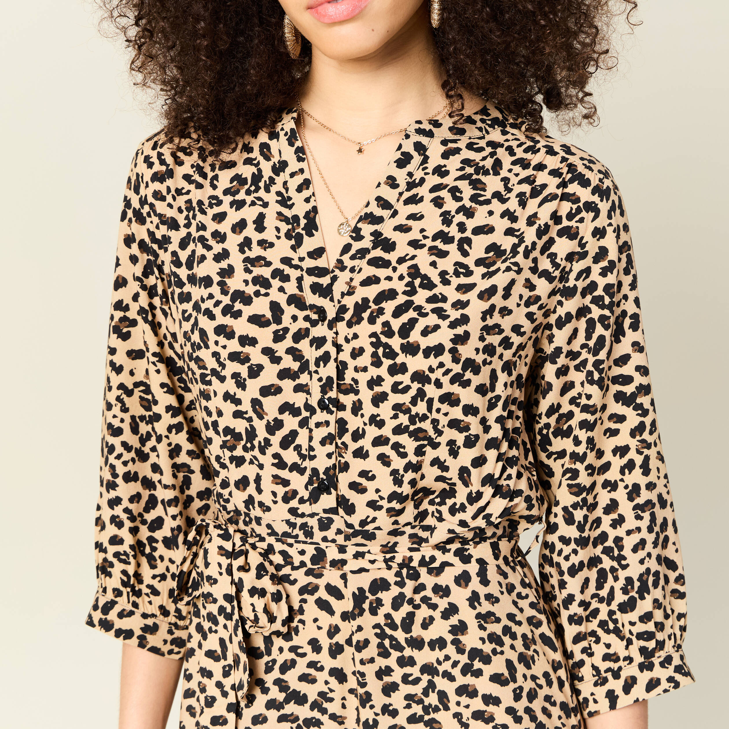 robe longue droite manches 34 marron clair femme Robe longue droite manches 3/4 marron clair femme