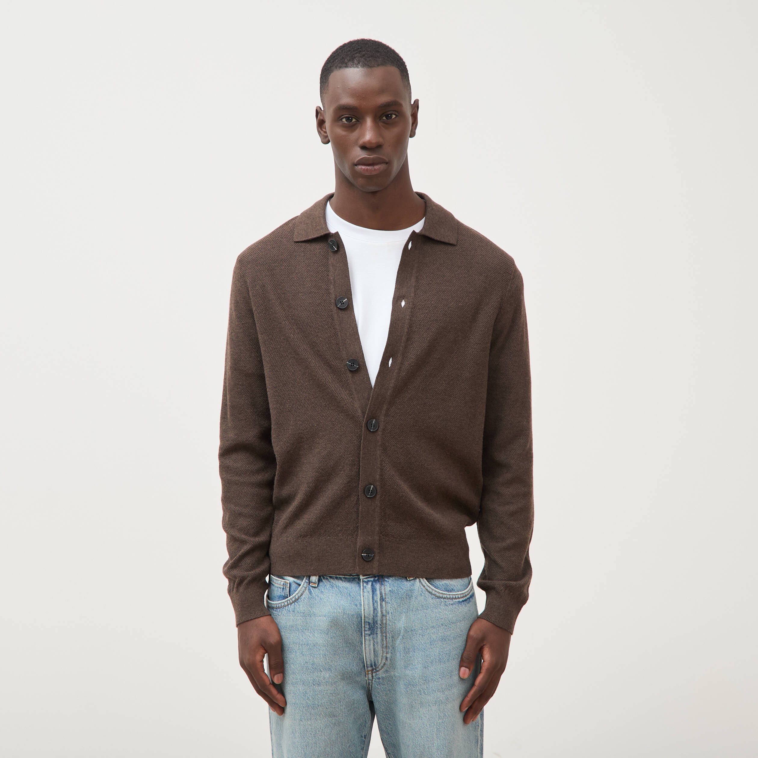 Cardigan manches longues marron homme